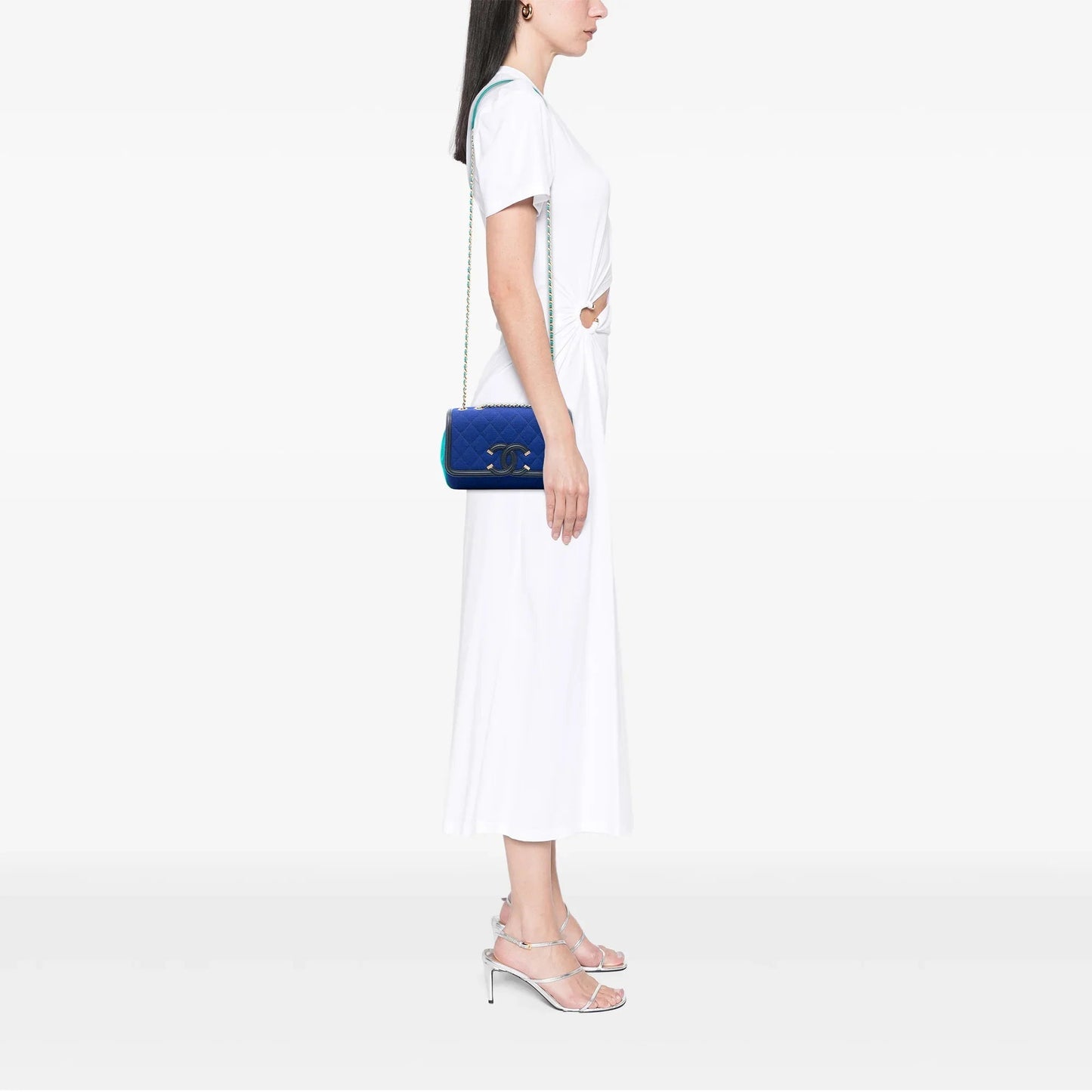 Blue Chanel Small Jersey CC Filigree Flap Crossbody Bag