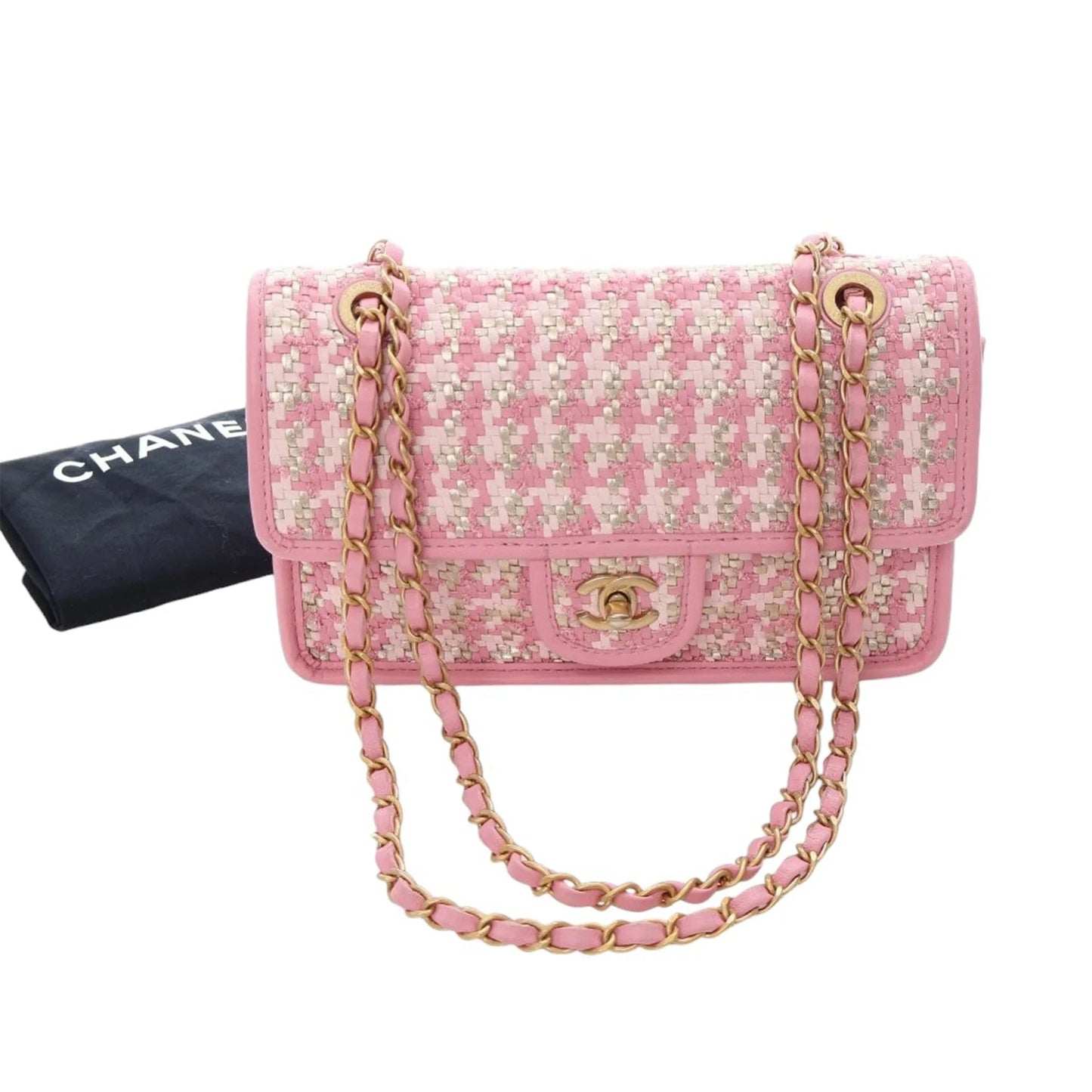 Pink Chanel Small Woven Lambskin and Viscose Single Flap Shoulder Bag