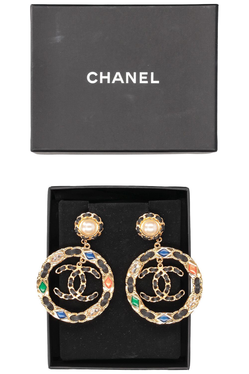 CHANEL 2020 Large CC Woven Crystal Earrings