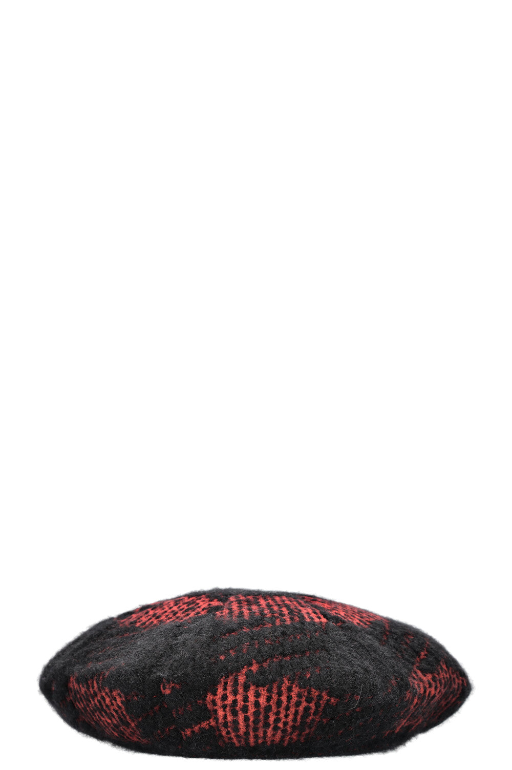CHANEL Hat Cashmere Check Red Black
