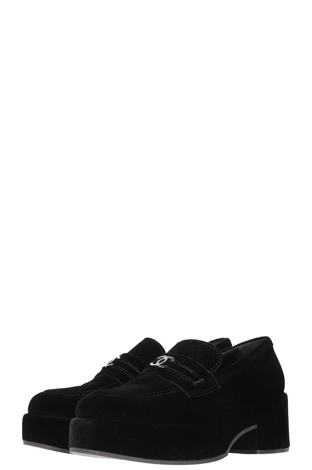 CHANEL Flats Velvet Black