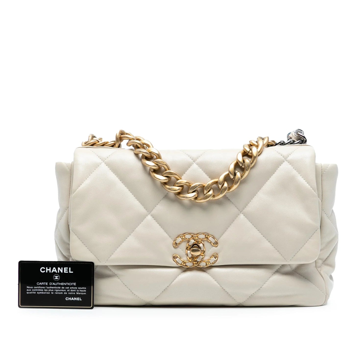 White Chanel Large Lambskin 19 Flap Satchel