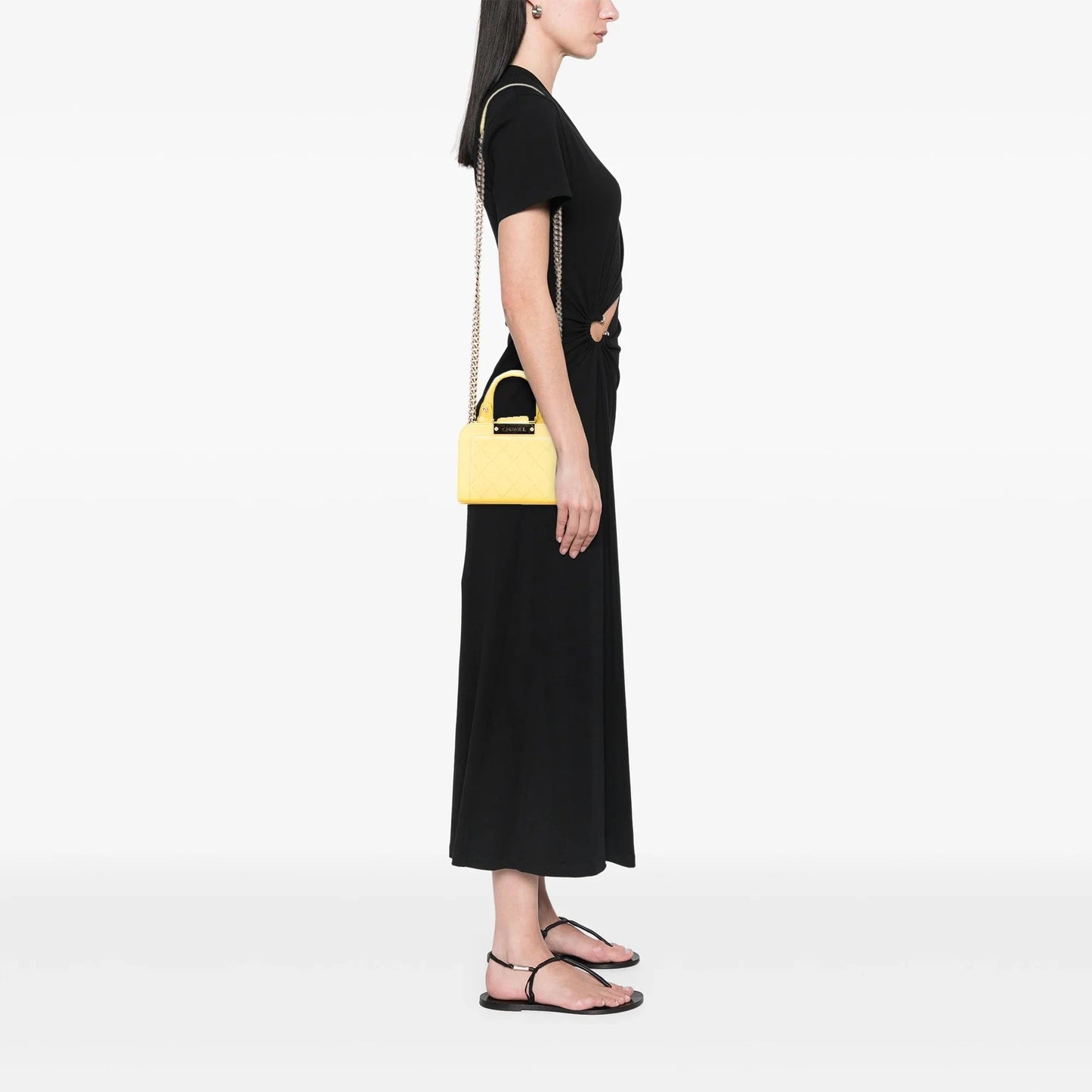 Yellow Chanel Mini Calfskin Label Shopping Tote Satchel