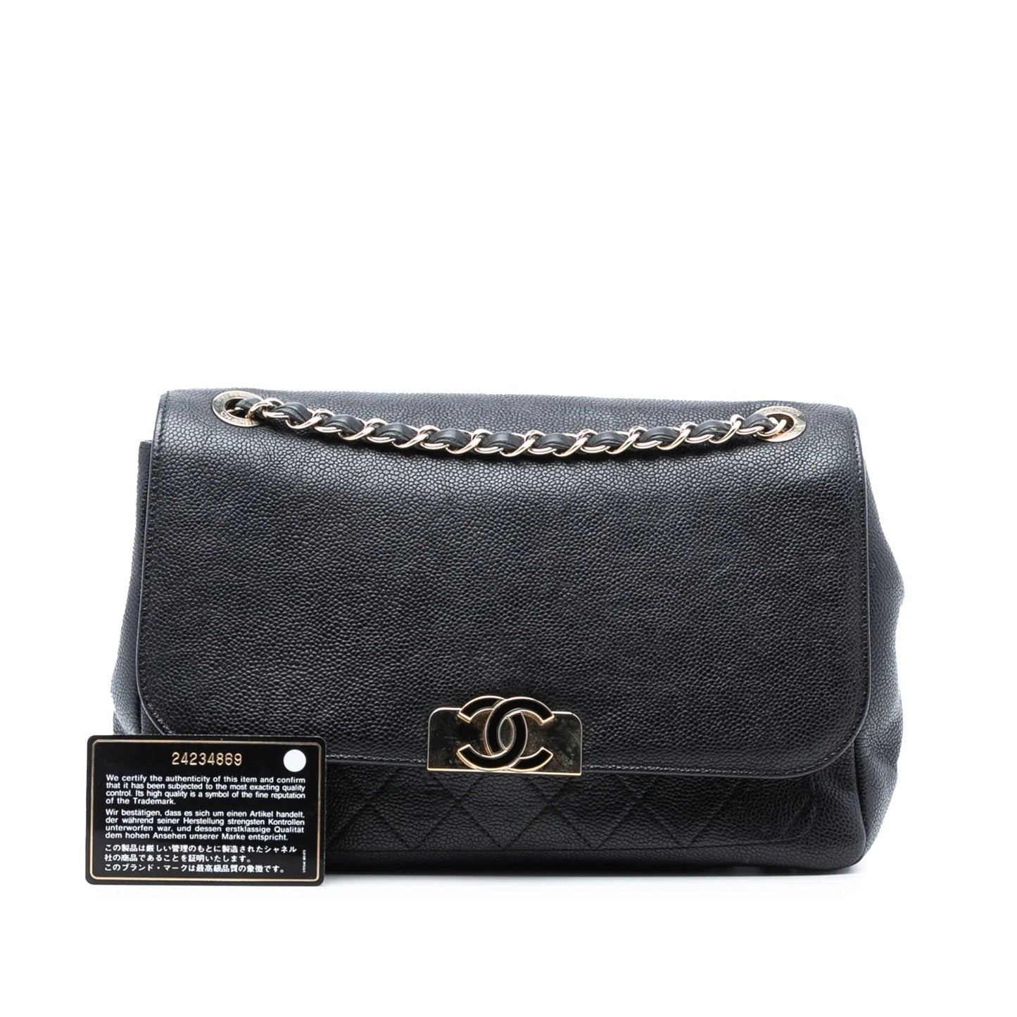 Black Chanel Quilted Caviar CC Plate Flap Pocket Shoulder Bag