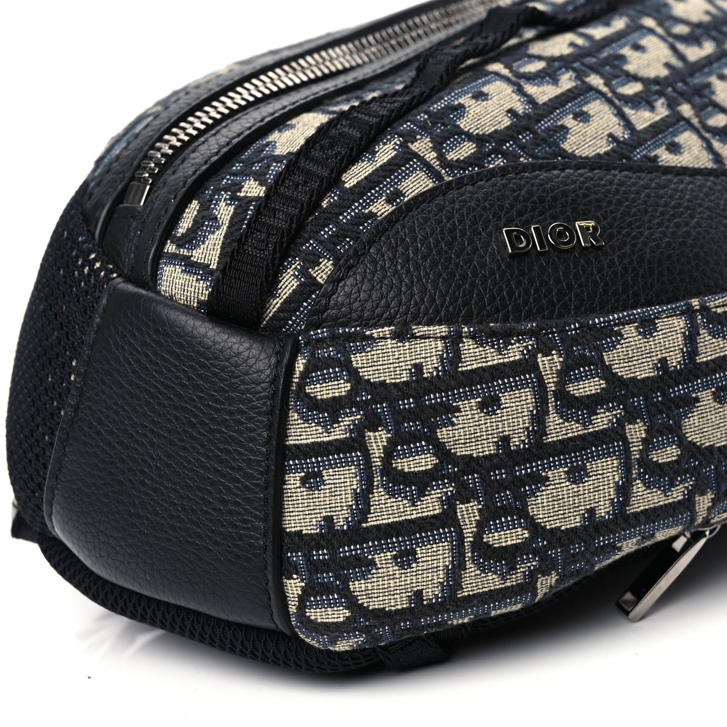 Christian Dior Grained Calfskin Oblique Scarab Sling Bag Blue Black