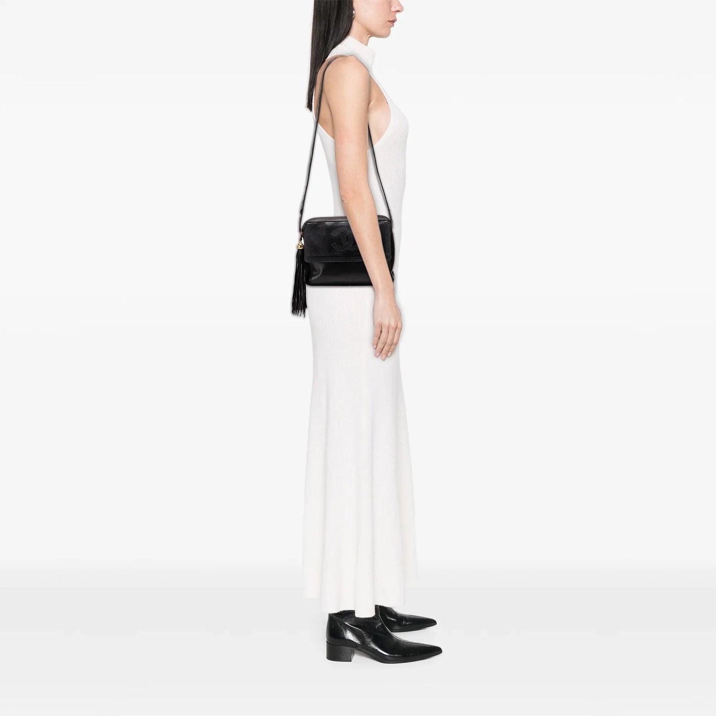 Black Chanel CC Lambskin Flap Tassel Crossbody