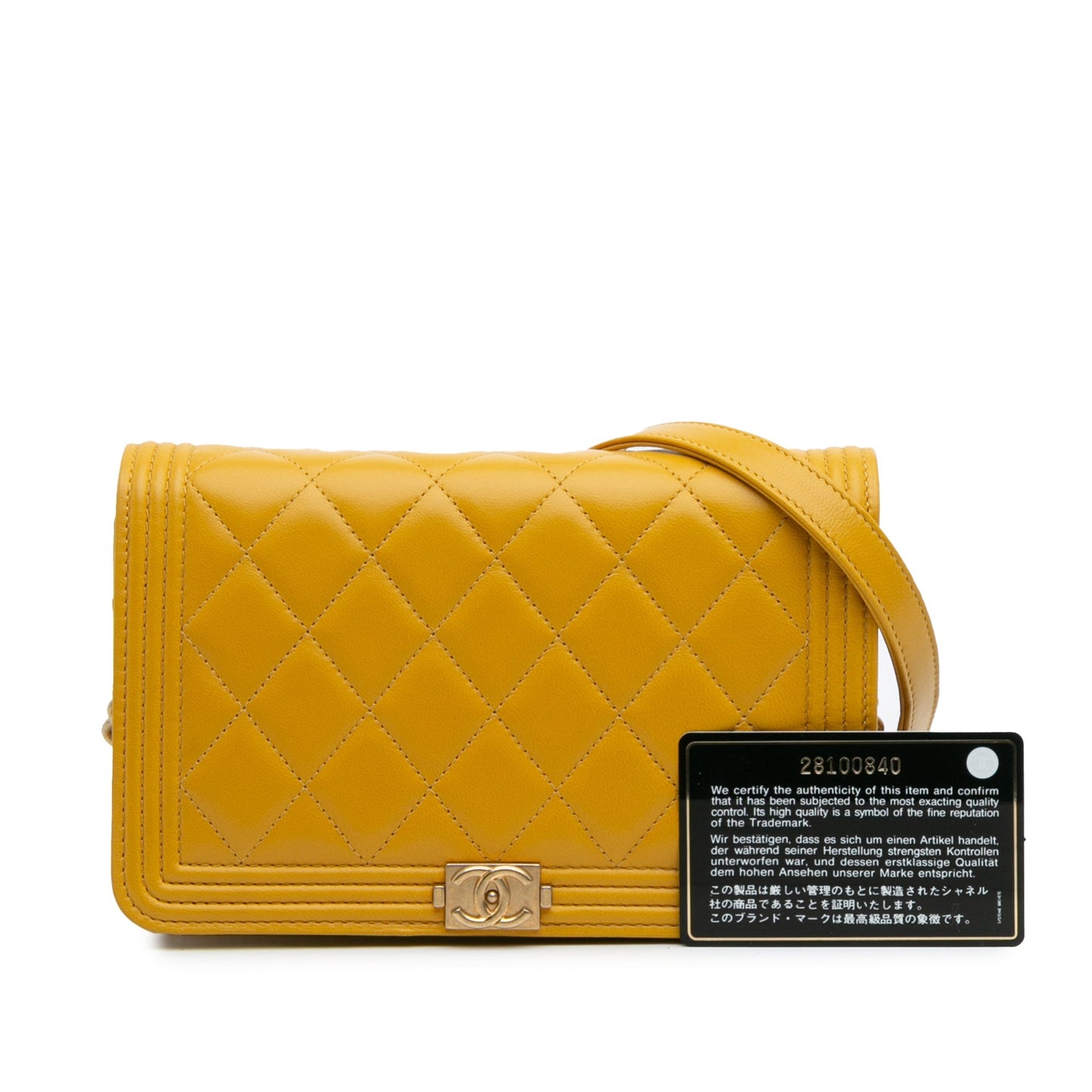 Yellow Chanel Quilted Lambskin Boy Wallet On Chain Crossbody Bag