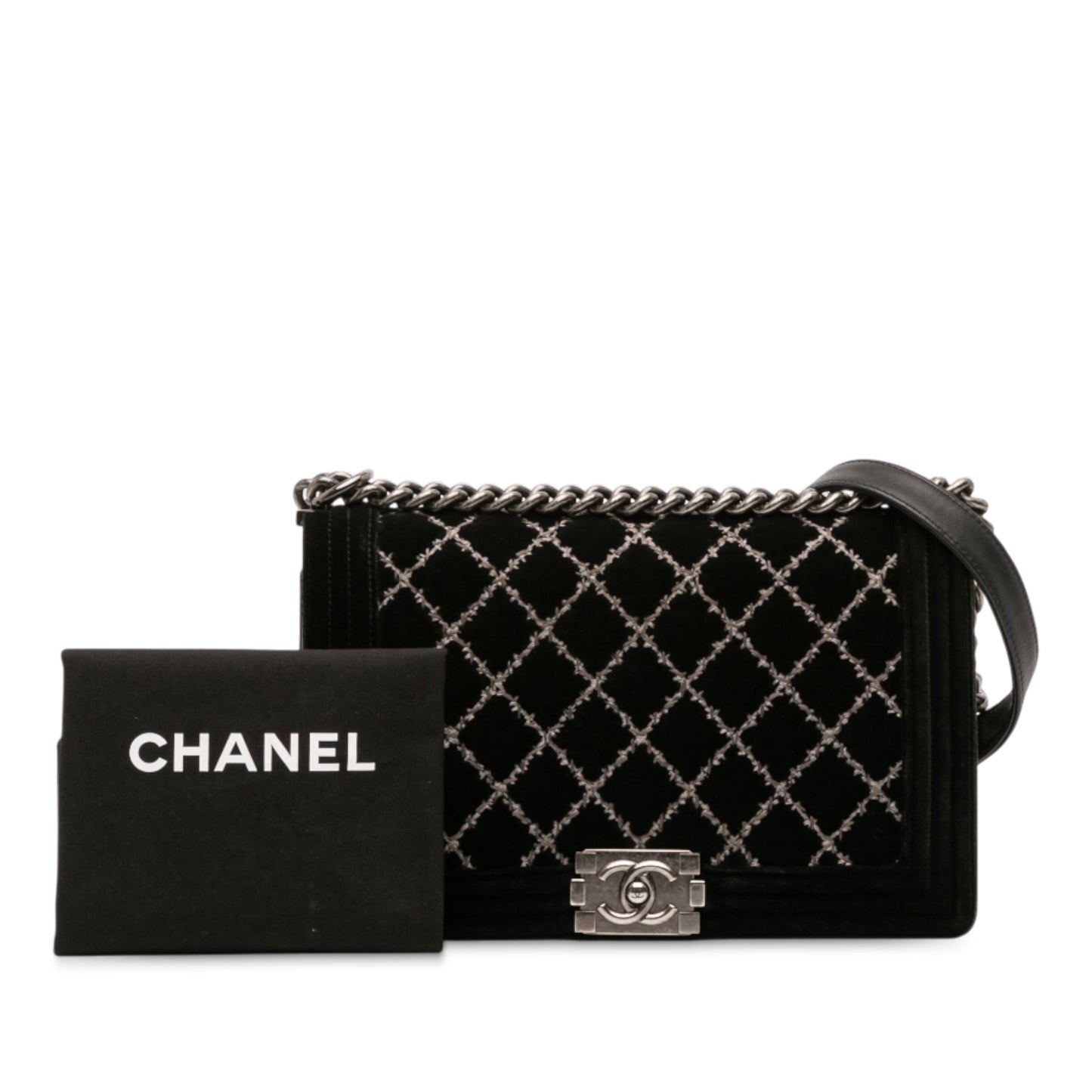 Black Chanel Medium Quilted Velvet Wild Stitch Boy Flap Crossbody Bag