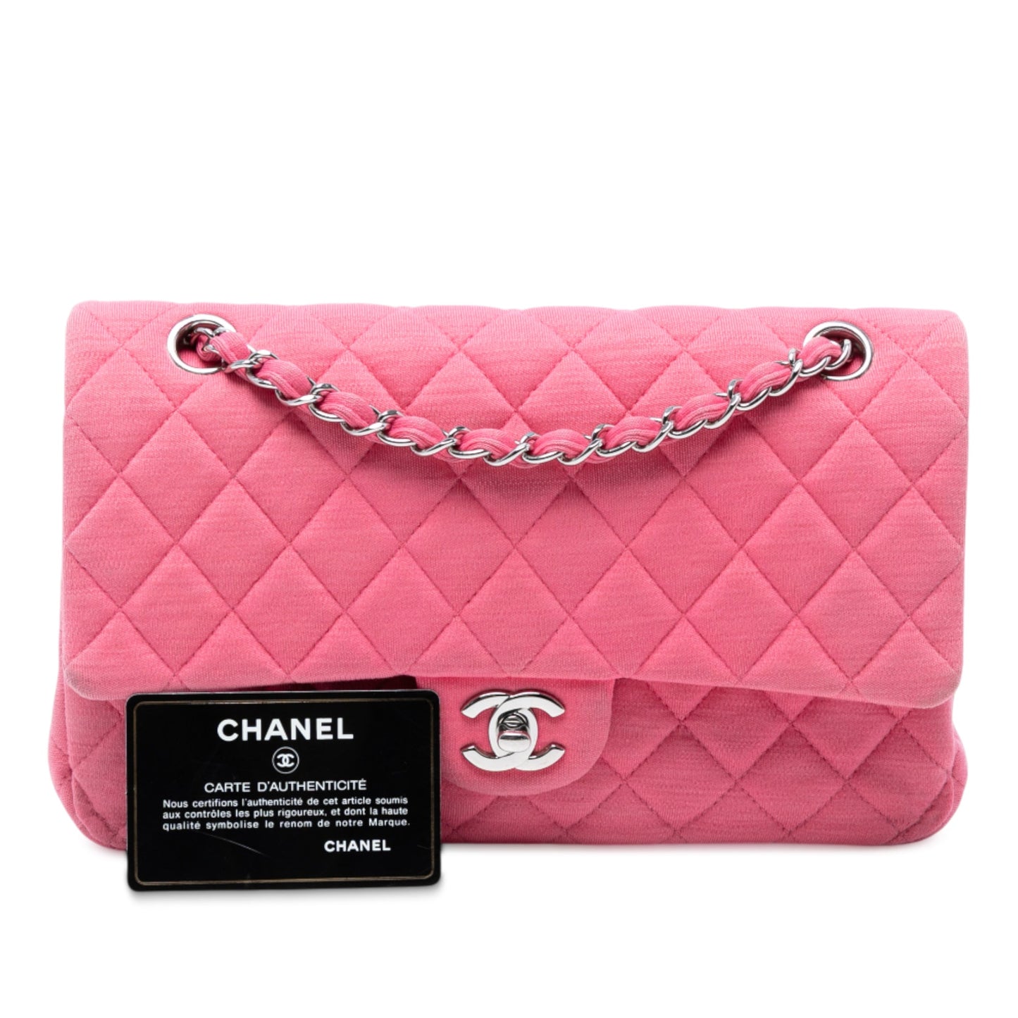 Pink Chanel Medium Classic Jersey Double Flap Shoulder Bag