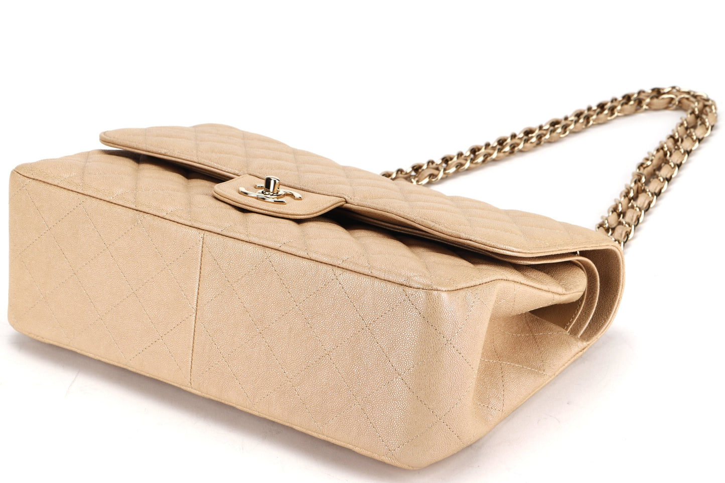 CHANEL CLASSIC FLAP JUMBO (2797xxxx) SHINY BEIGE CAVIAR LEATHER GOLD HARDWARE, WITH , DUST COVER & BOX