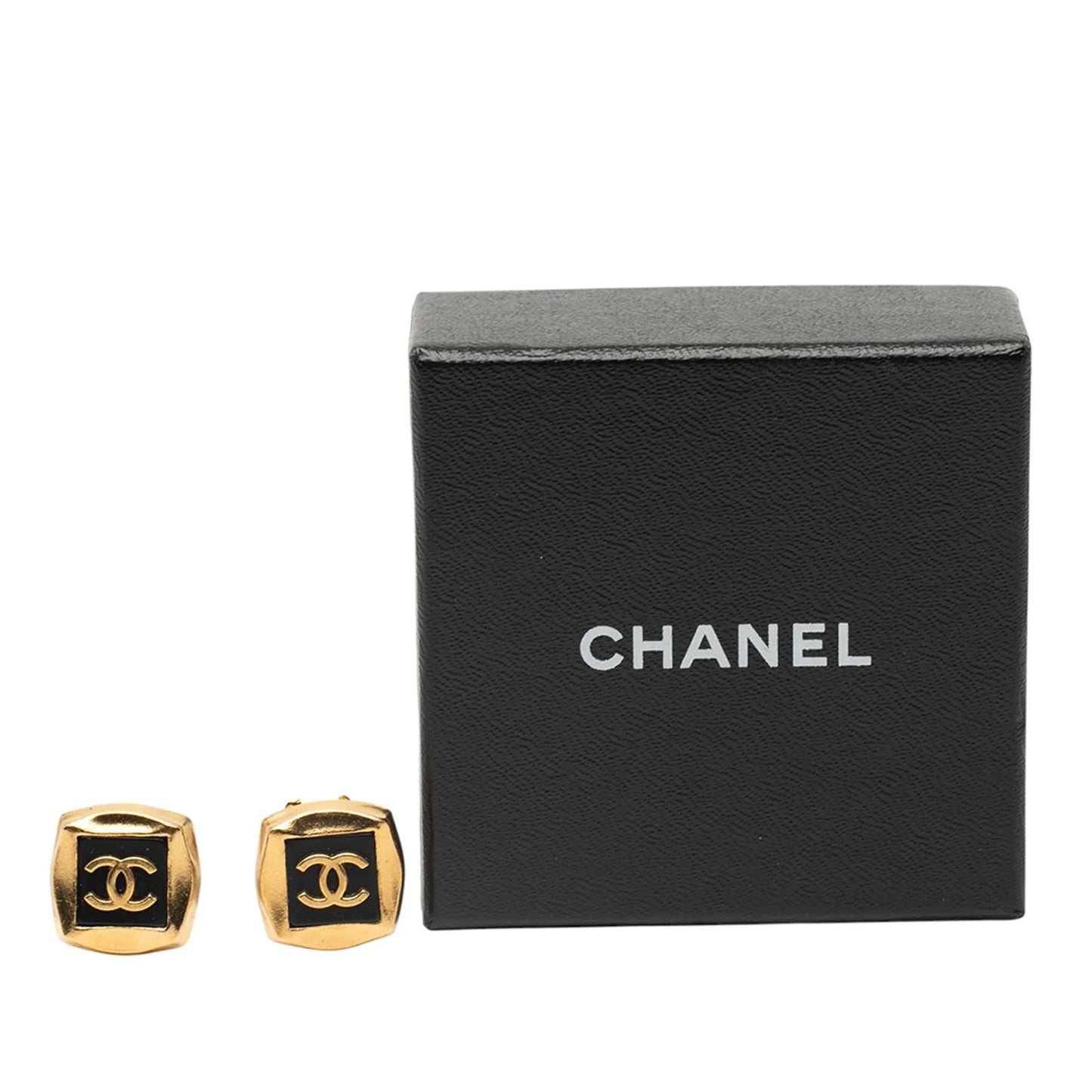 Gold Chanel Gold Plated CC Enamel Square Clip On Earrings