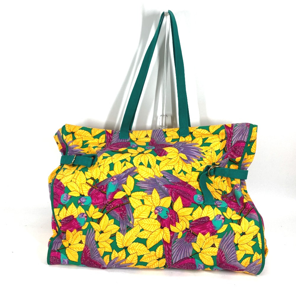 HERMES Shoulder Bag canvas green vintage Bird pattern Women d