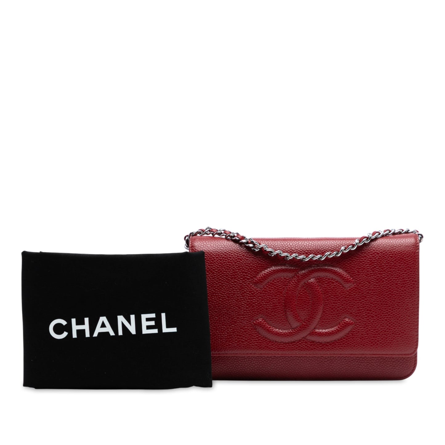 Red Chanel CC Caviar Wallet On Chain Crossbody Bag