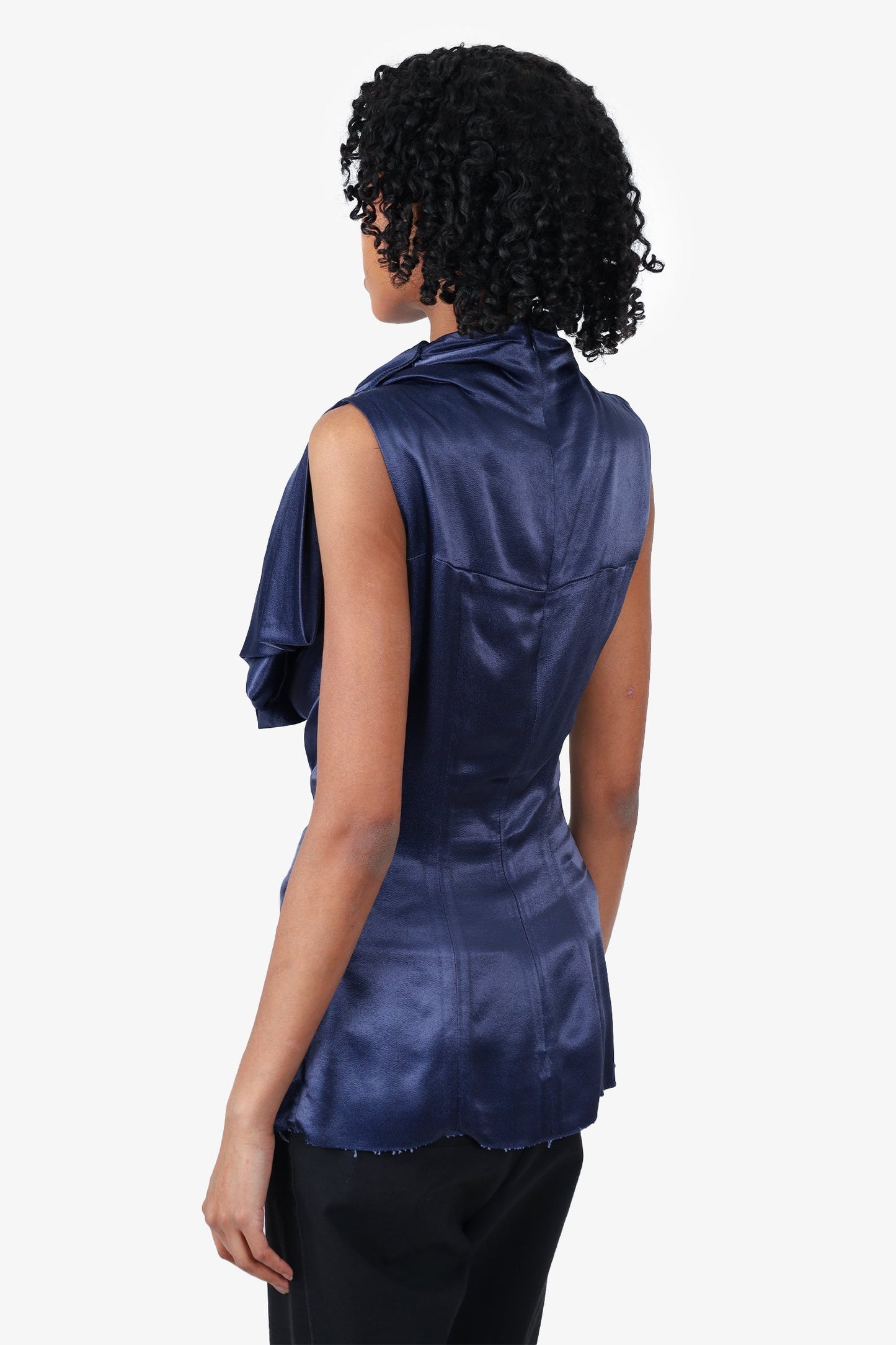 Prada Blue Sleeveless Top with Bow detail on Collar Size 38