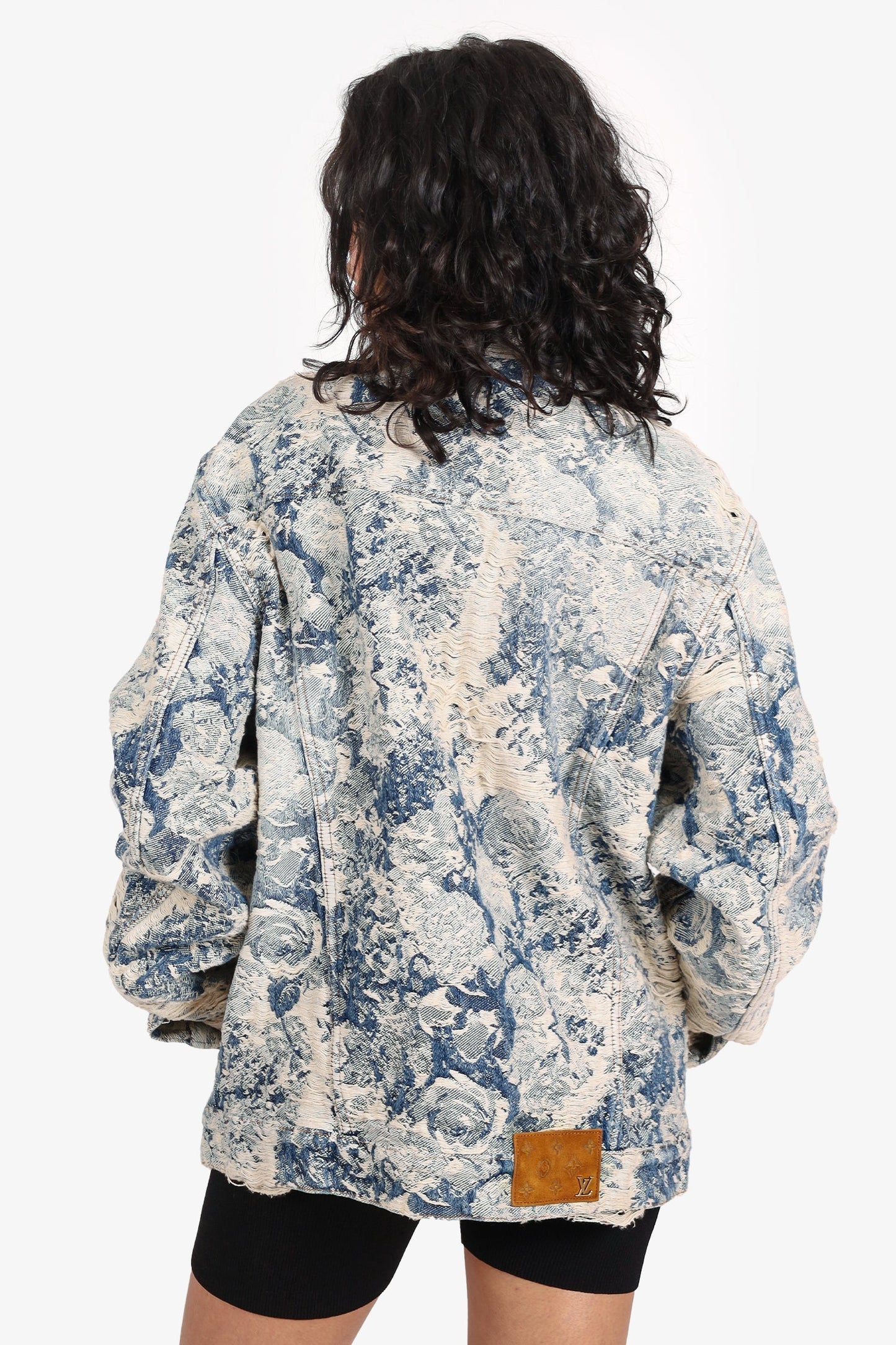 Louis Vuitton 2022 Blue Distressed Denim Floral Tapestry Denim Jacket Size 50 Mens