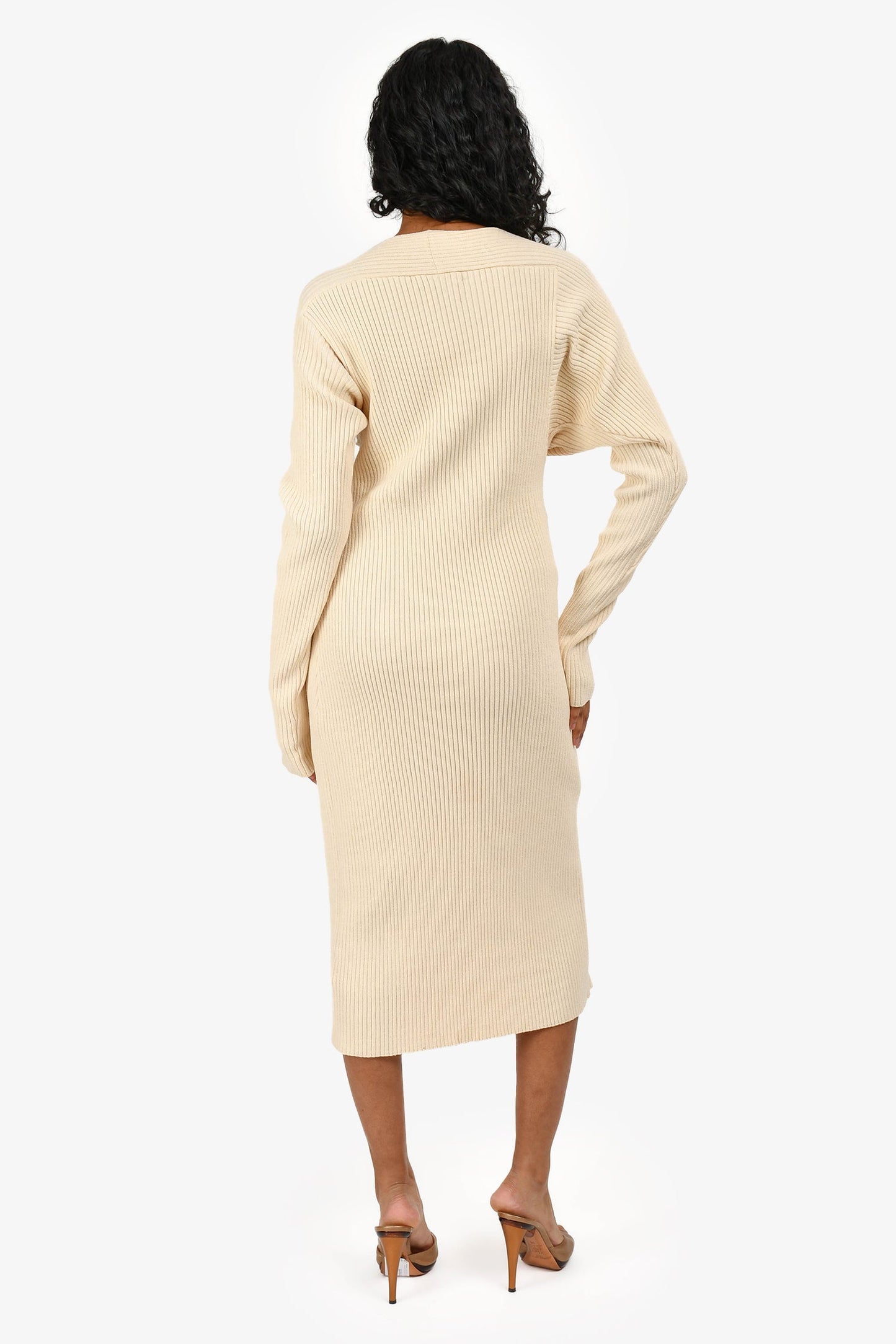 Bottega Veneta Pre-Spring 2020 Cream Crisscross Detailed Long Sleeve Midi Dress Size 38