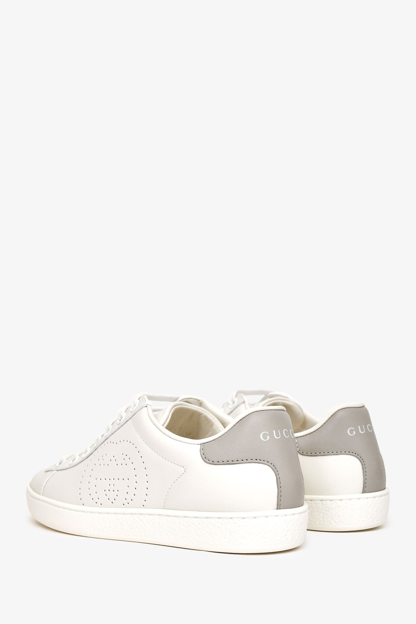 Gucci White/Grey Leather GG Logo Sneakers Size 34.5