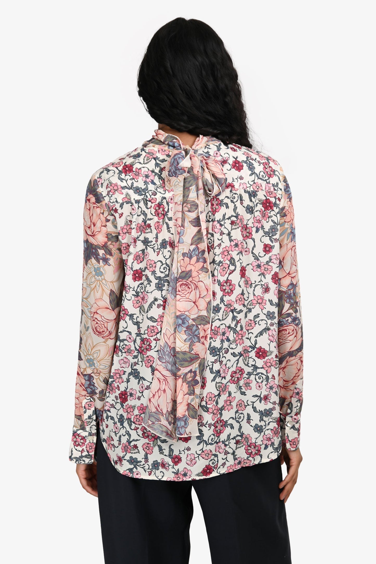 See By Chloe White/Pink Floral Print Neck Tie Detail Top Size 38