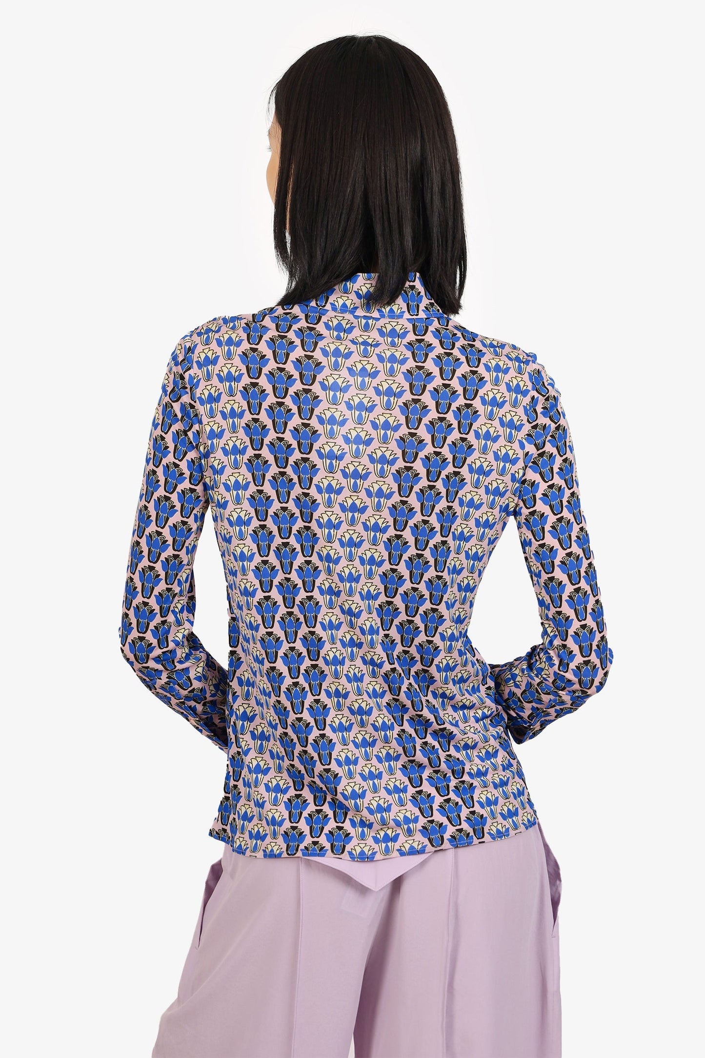 Prada Pink/Blue Floral Print Logo Pocket Shirt Estimated Size M