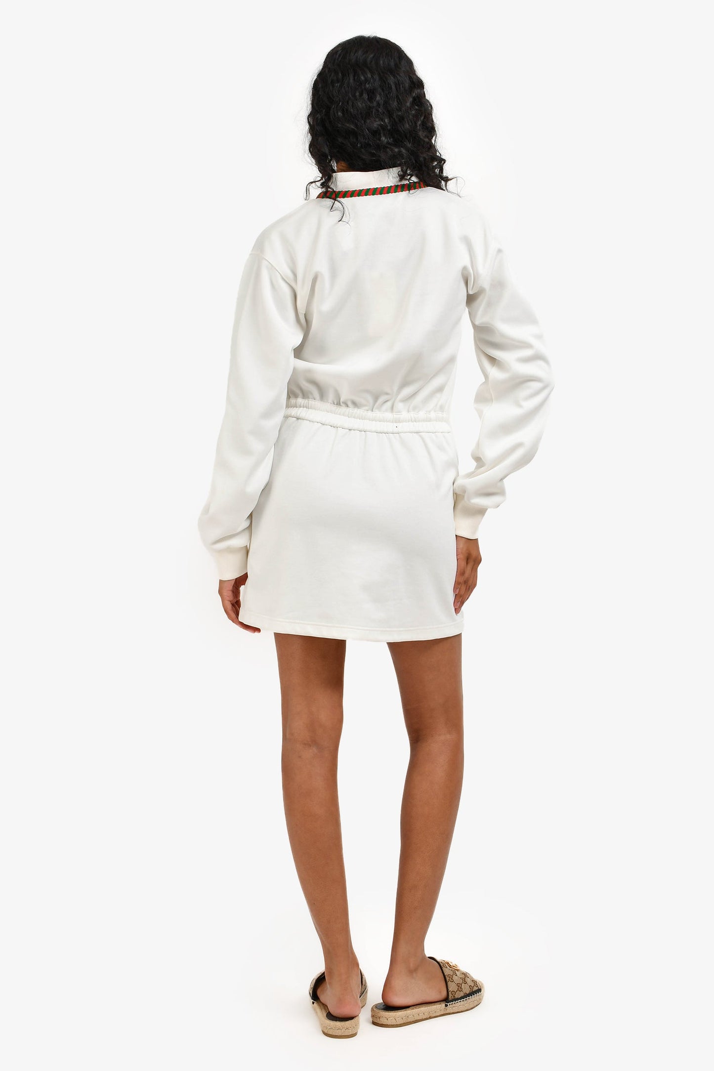 Gucci White GG Logo Embroidered Cinch Waisted Long Sleeves Mini Dress Size XS