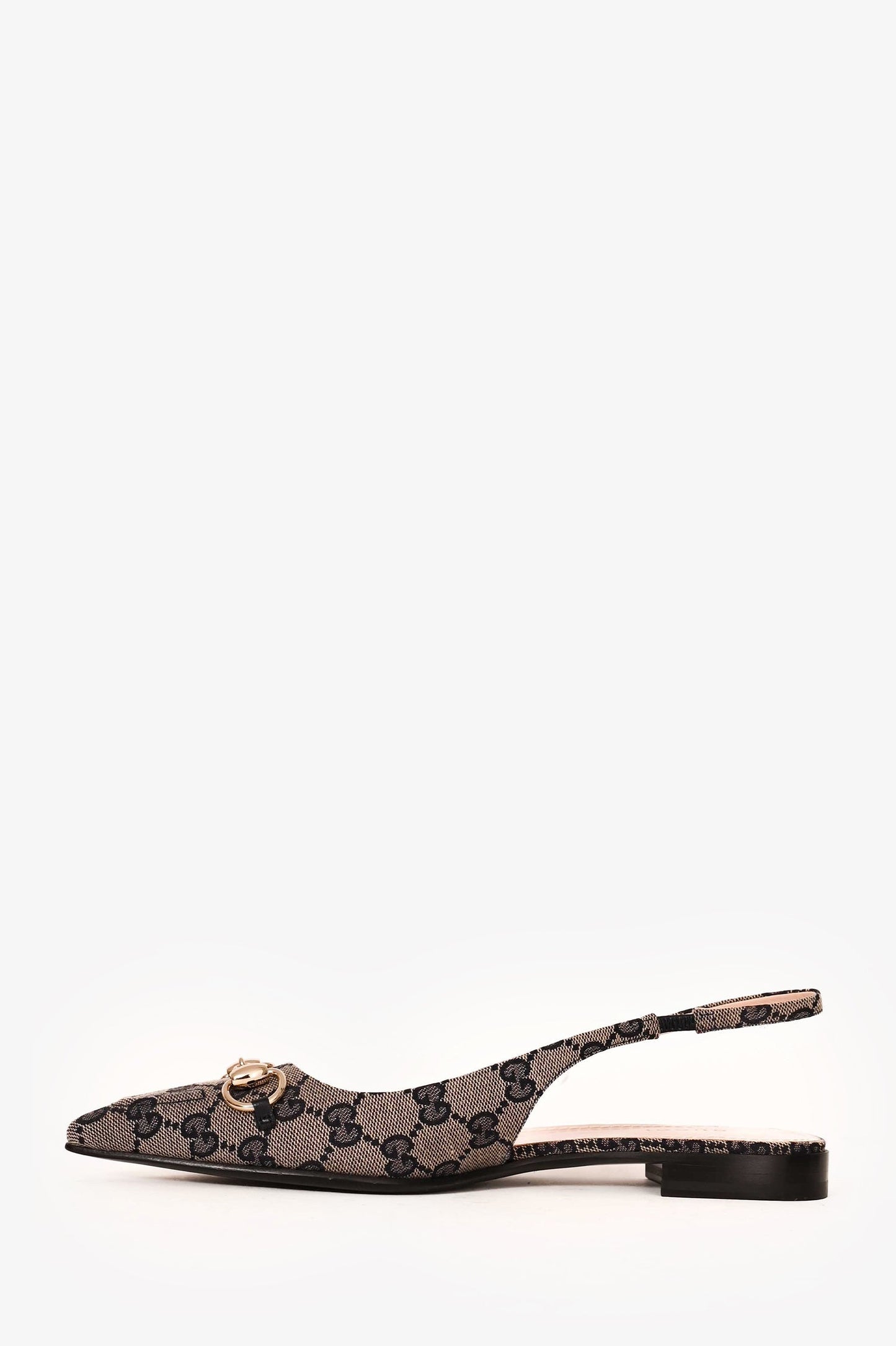 Gucci Navy GG Supreme Canvas Horsebit Point Toe Slingback Flats Size 38