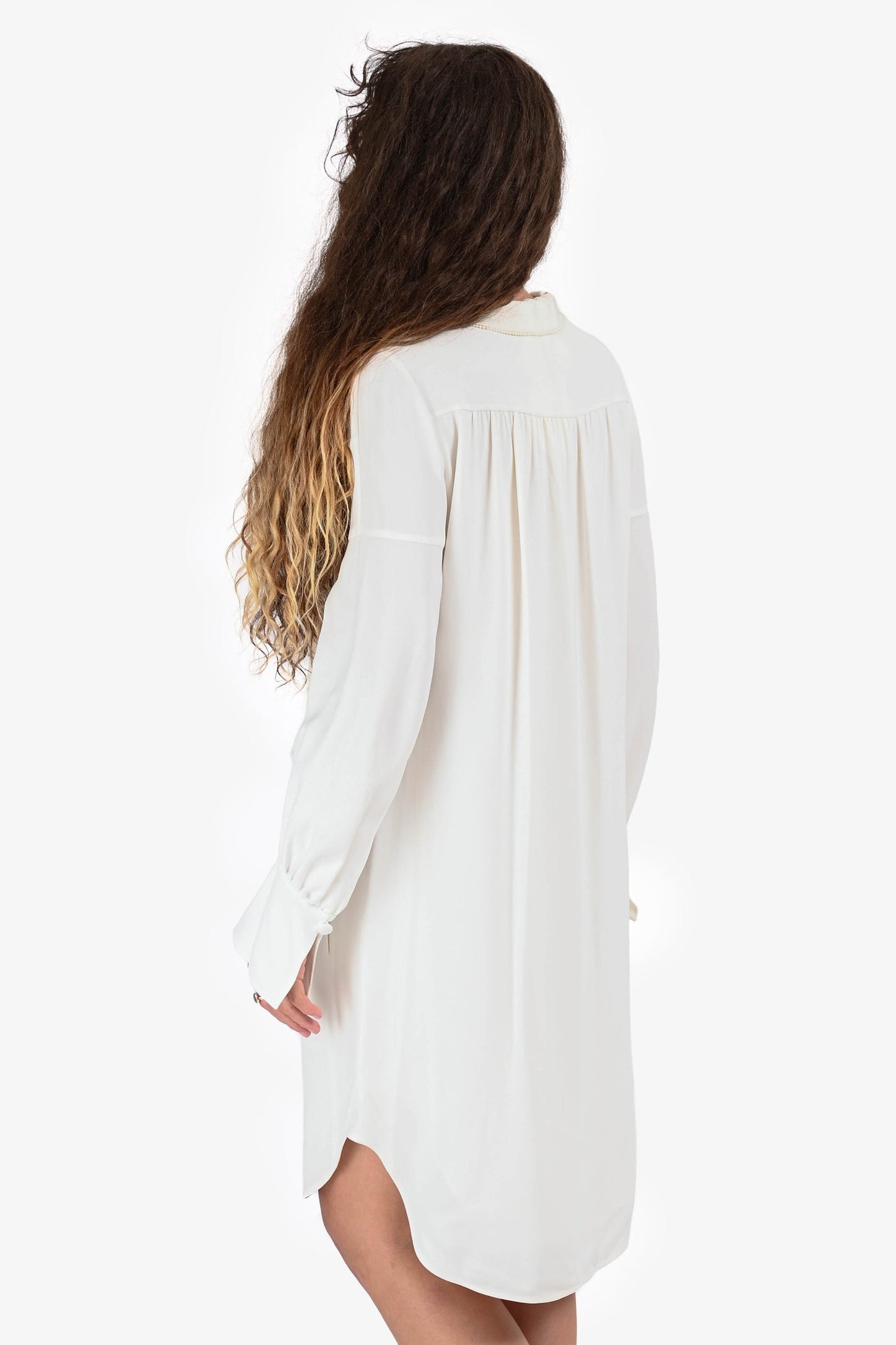 Chloe White Satin Ruffle Tie Detail Long Sleeves Dress Size 34