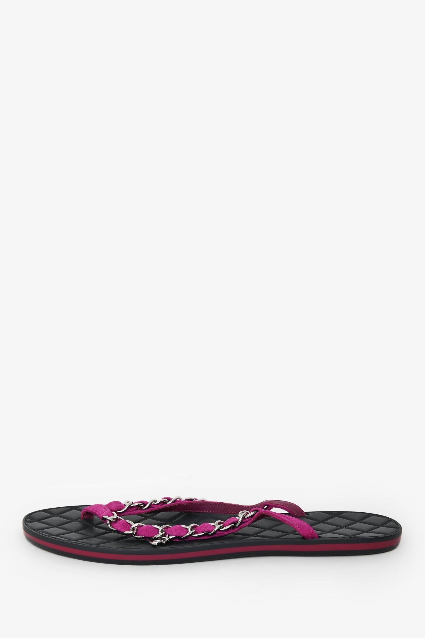 Pre-Loved Chanel™ Purple Suede Chain CC Charm Flip Flops Size 39