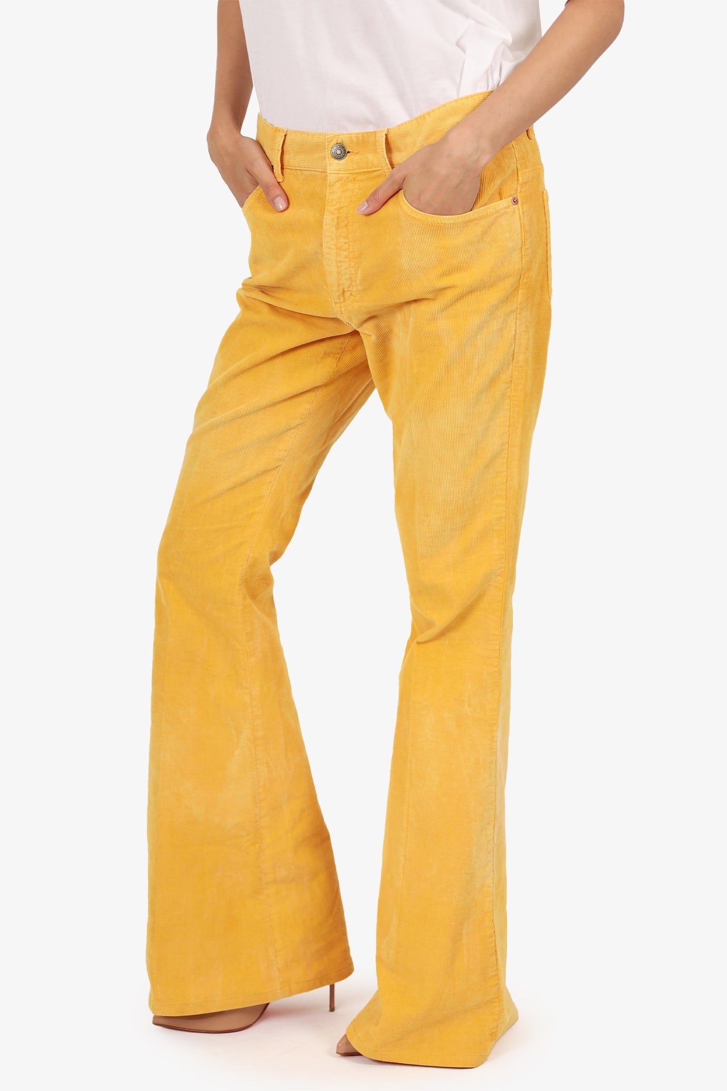 Gucci Yellow Corduroy Flared Leg Pants Size 27
