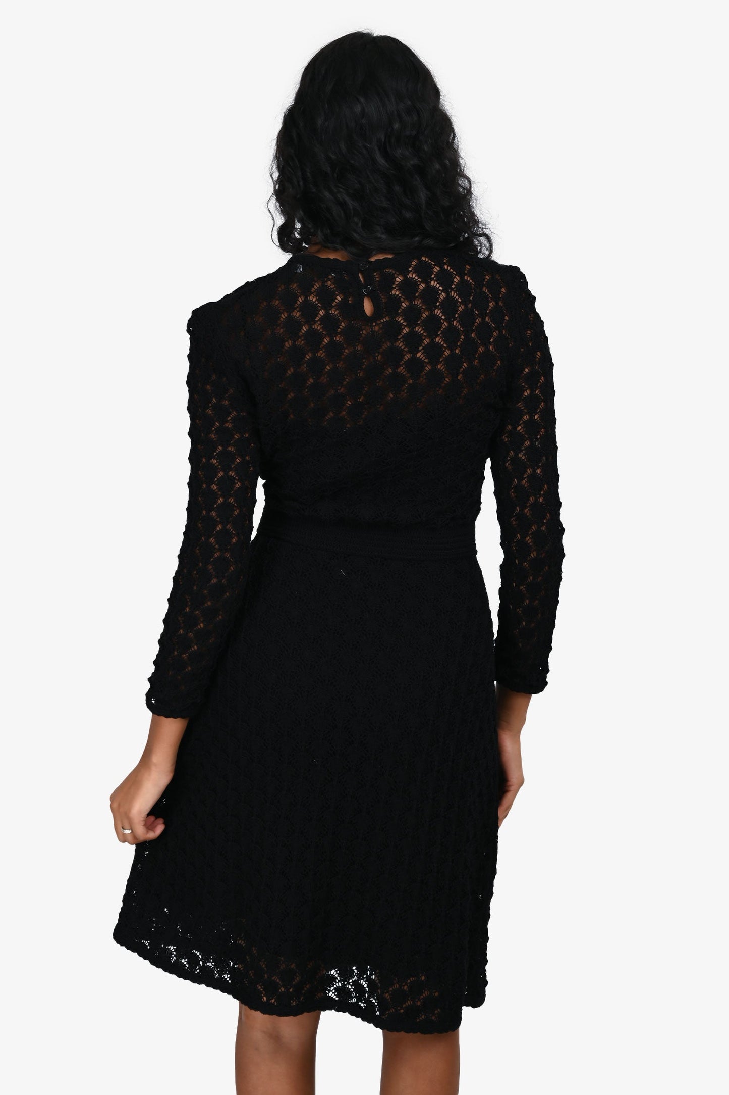 Christian Dior Black Lace Knit Long Sleeves Dress with Slip Size 4 US