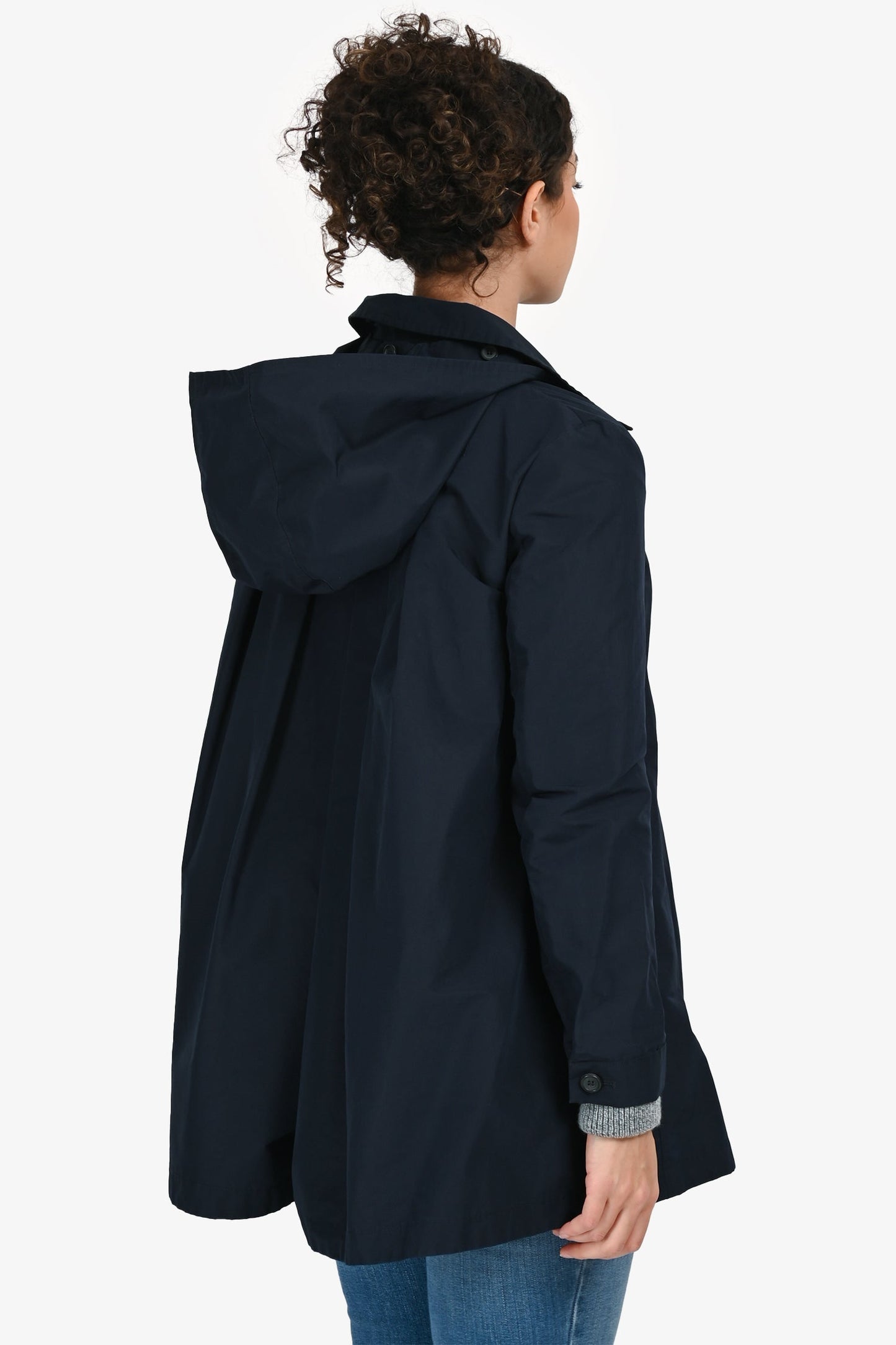 Prada 2017 Navy Single Breasted Detachable Hood A-Line Short Trench Coat Size 40