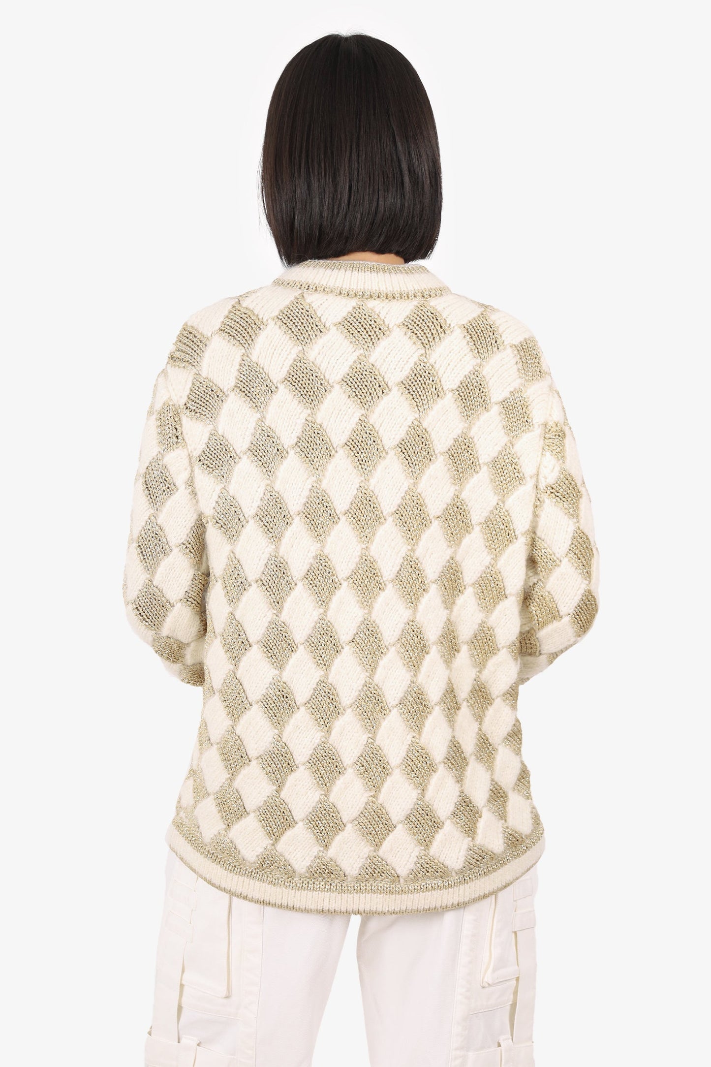 Gucci White/Gold Check Knitted Cardigan Size XS
