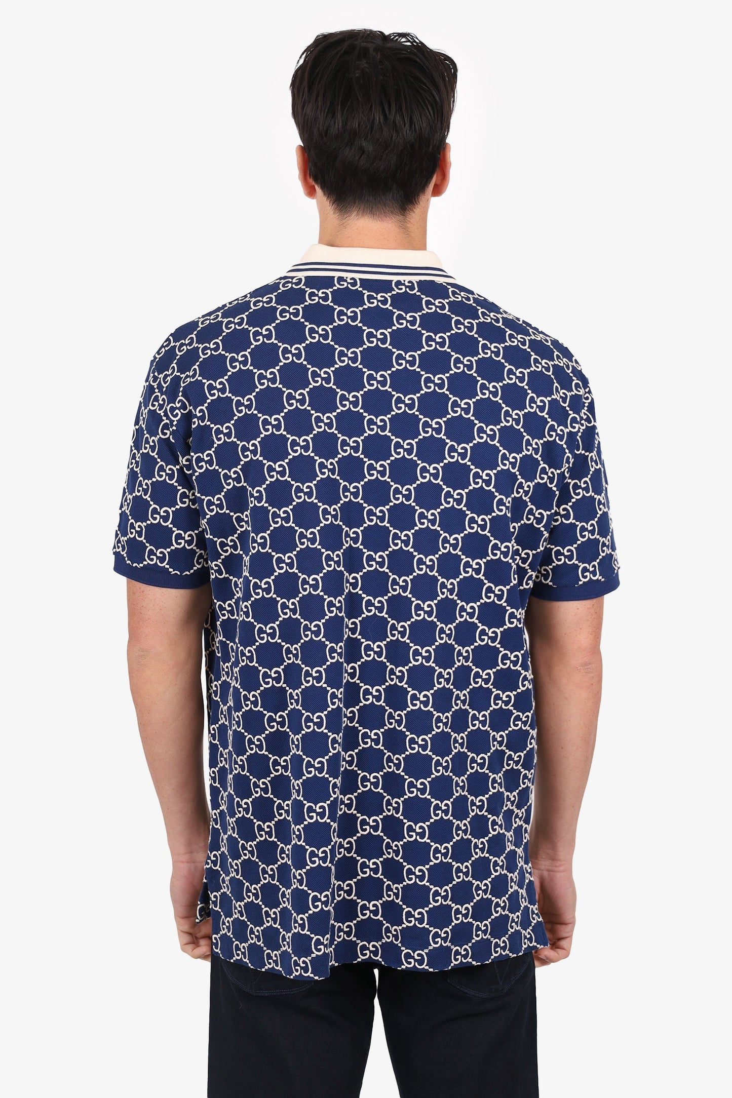Gucci NavyWhite Cotton GG Stretch Polo Size XXL Mens
