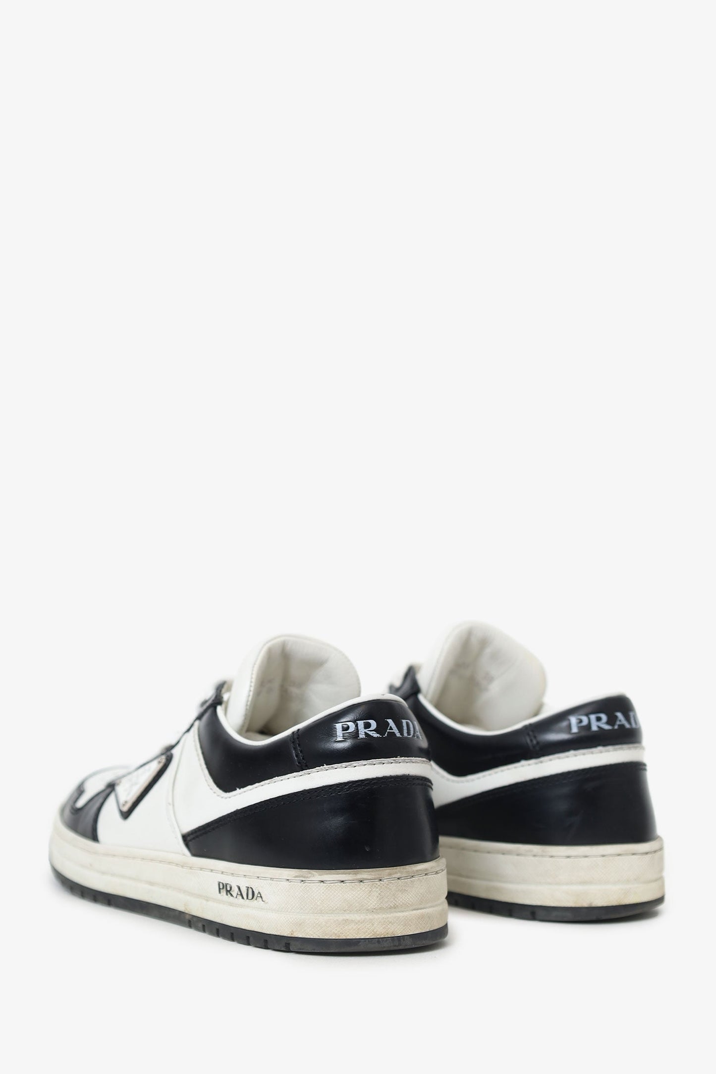 Prada White/Black Leather Low Top Sneakers Size 38