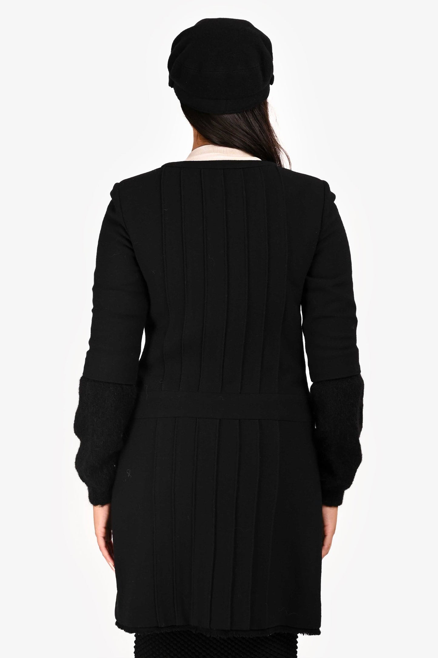Chanel Black Wool/Silk Zip Up L/S Dress Size 40