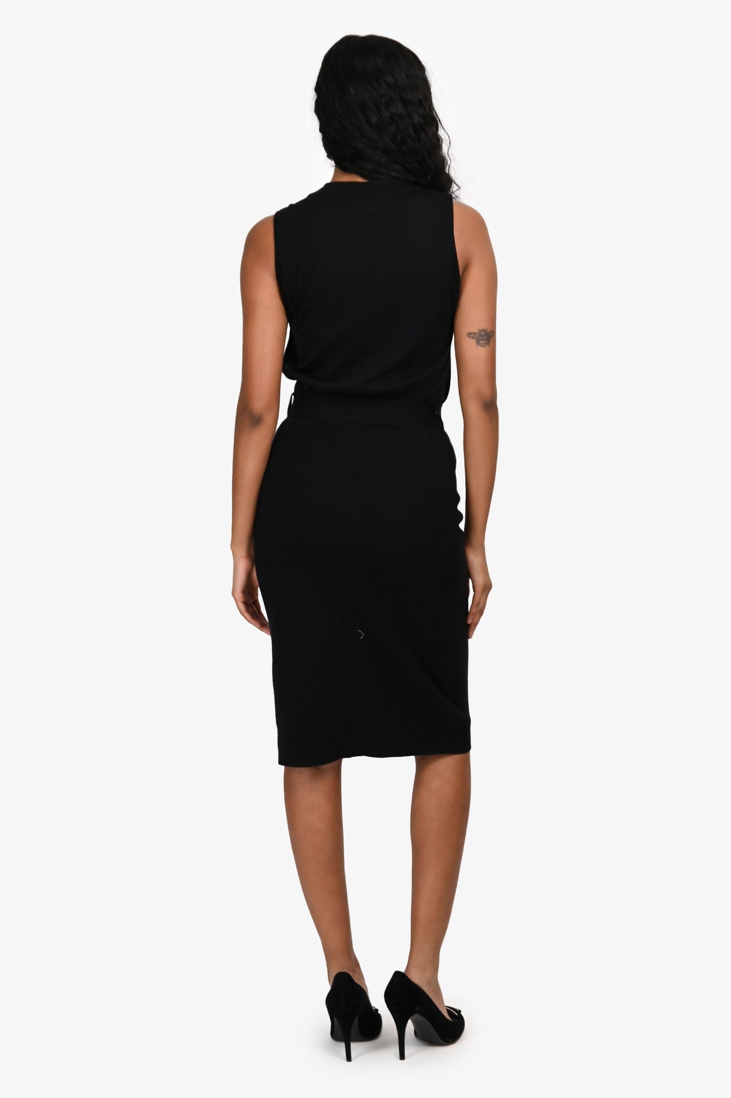 Fendi Black Cotton Knit Sleeveless Belted Dress Size 38