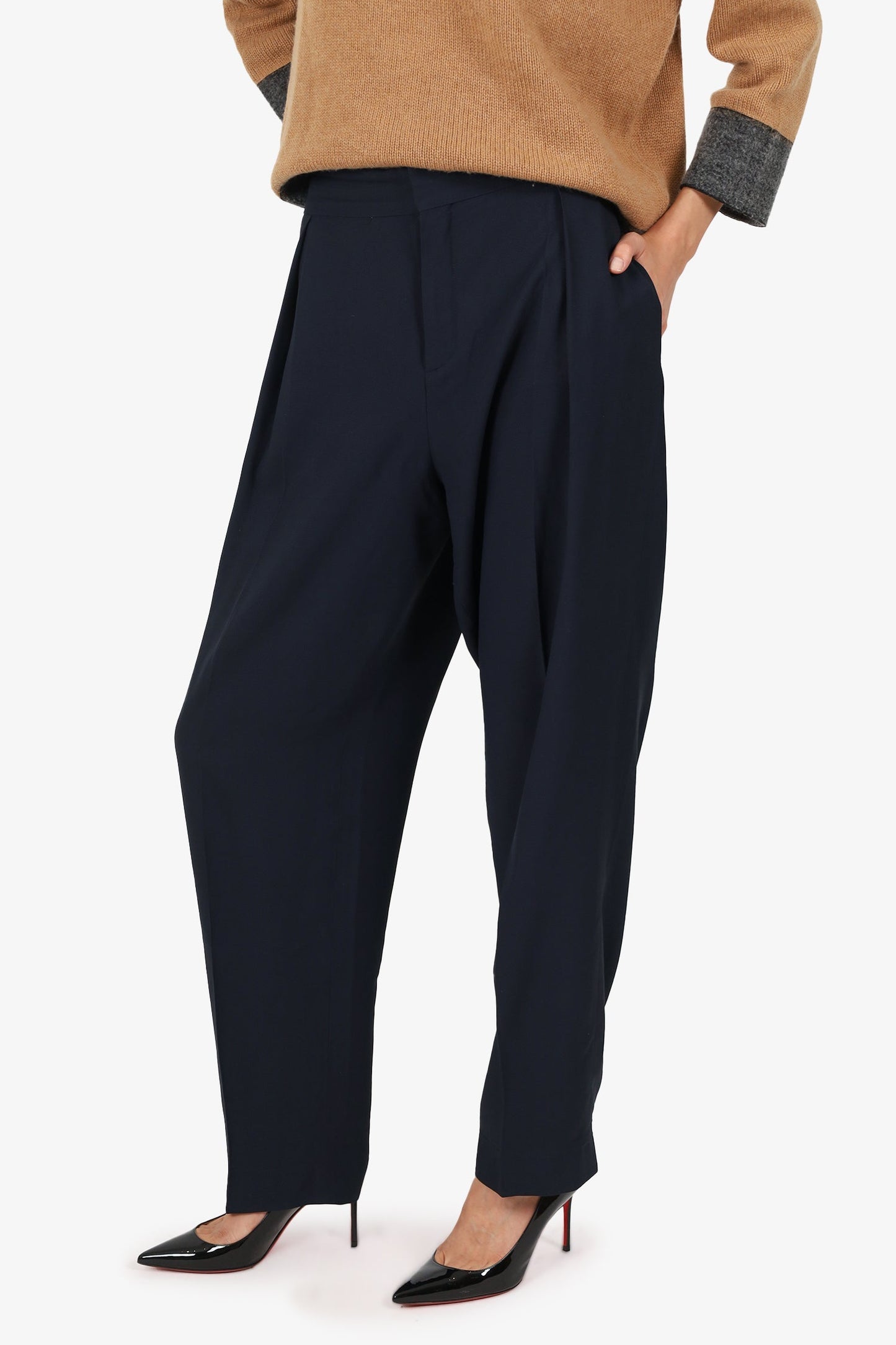 Chloe Black High Waisted Straight Leg Tro rs Size 42