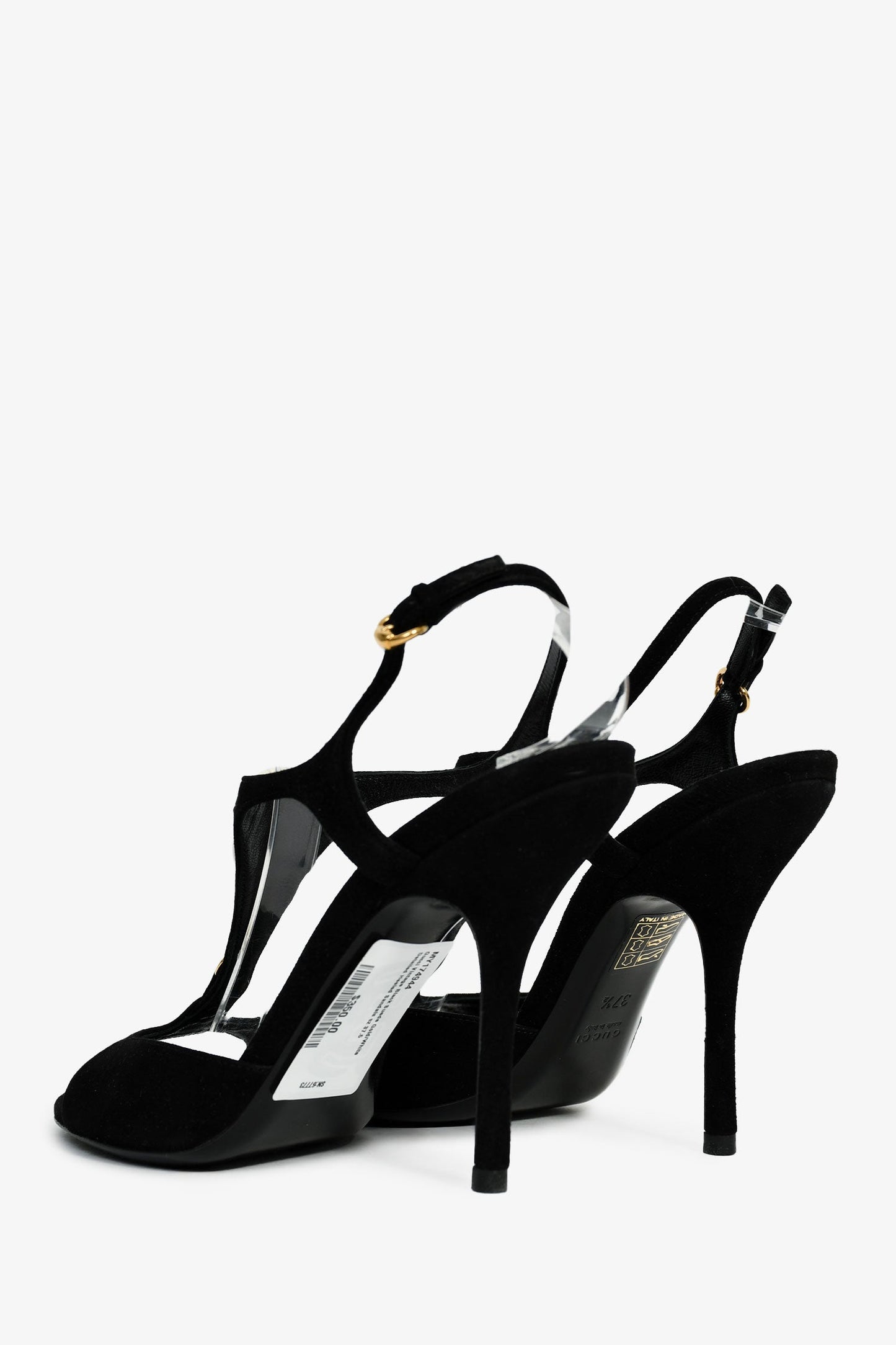Gucci Black Suede Gold/White Detailed Heeled Sandals Size 37.5