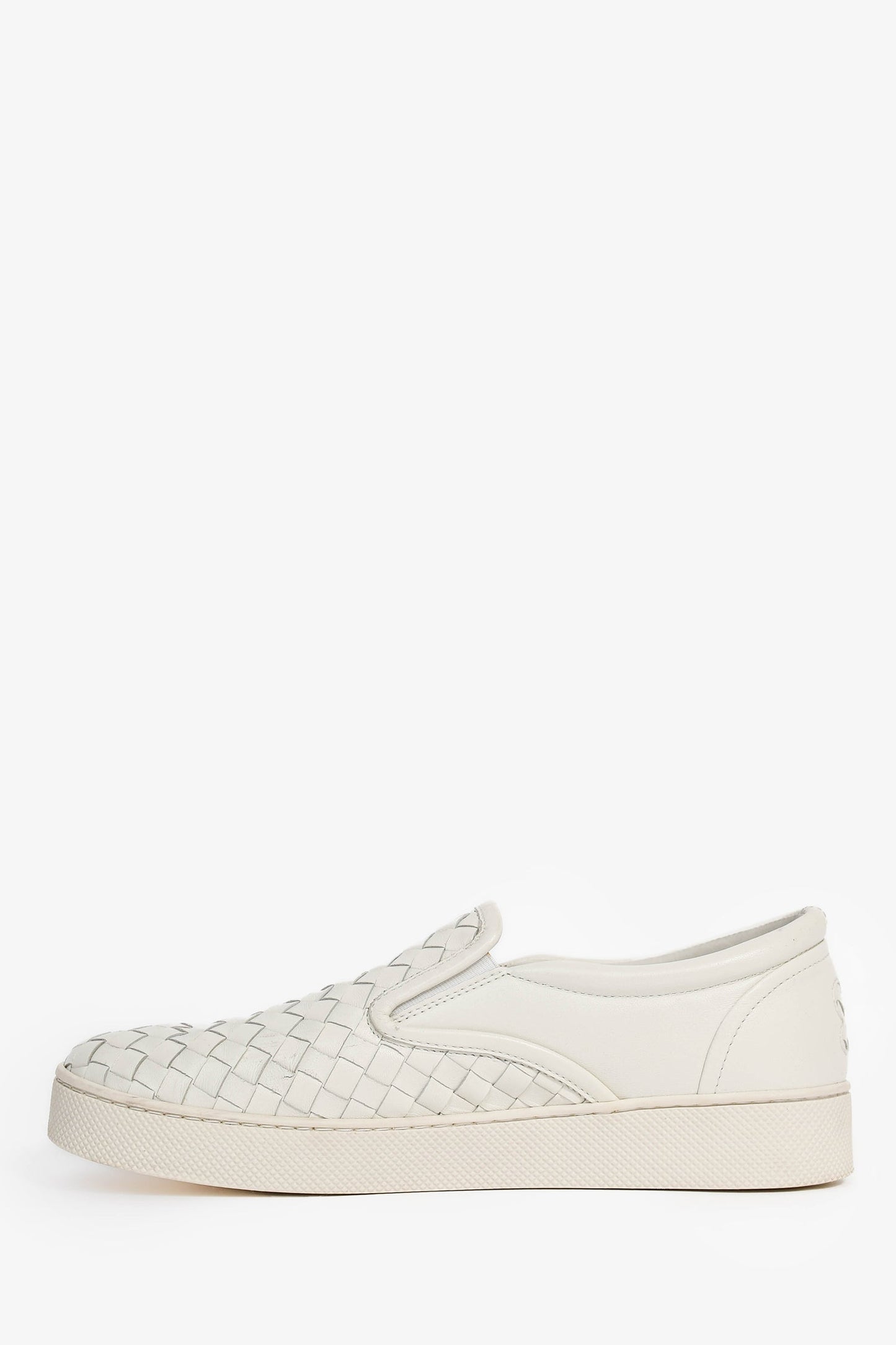 Bottega Veneta White Intrecciato Leather Slip-On Shoes Size 37.5