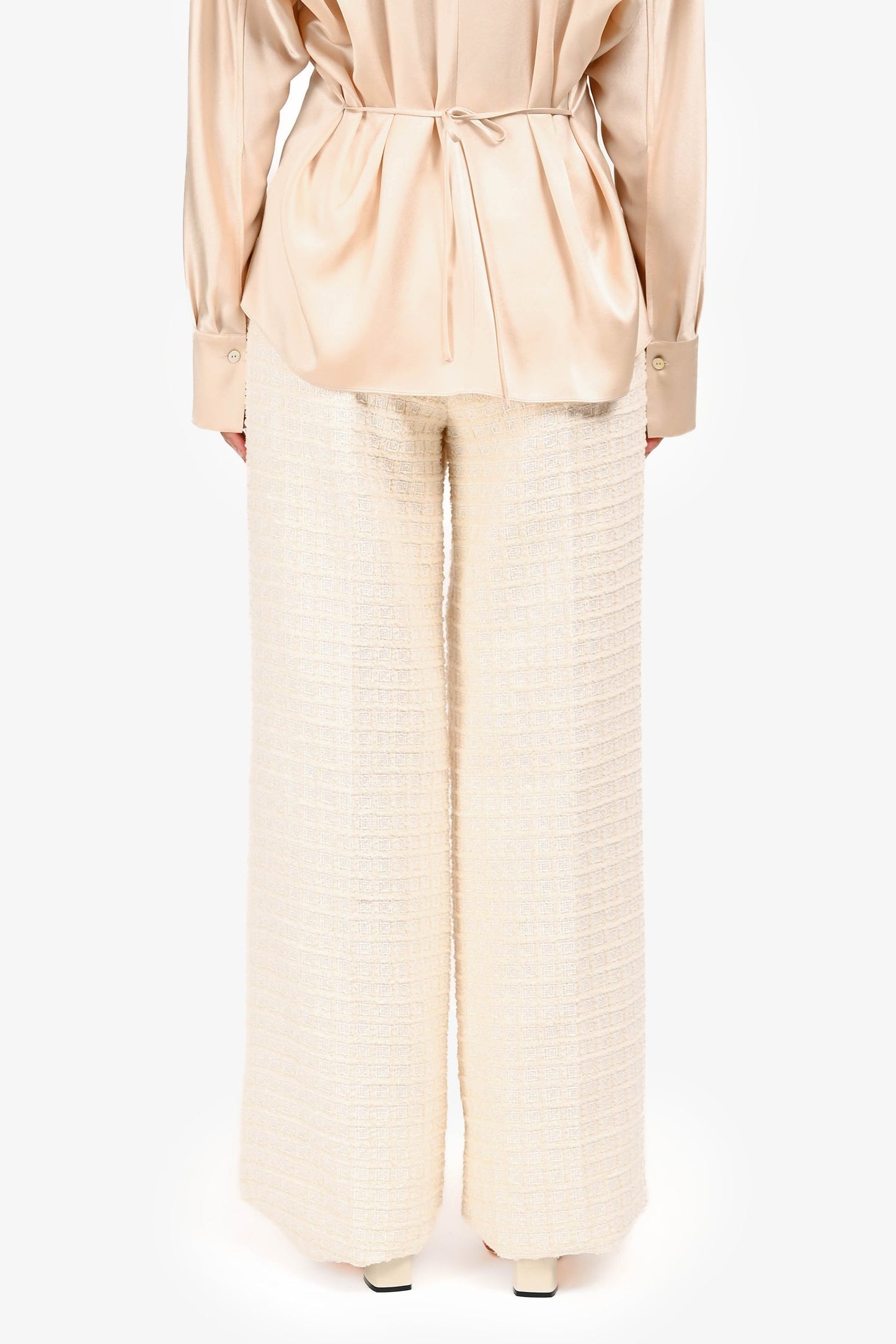 Gucci Ivory Window Tweed Wide Legged Pants Size 40