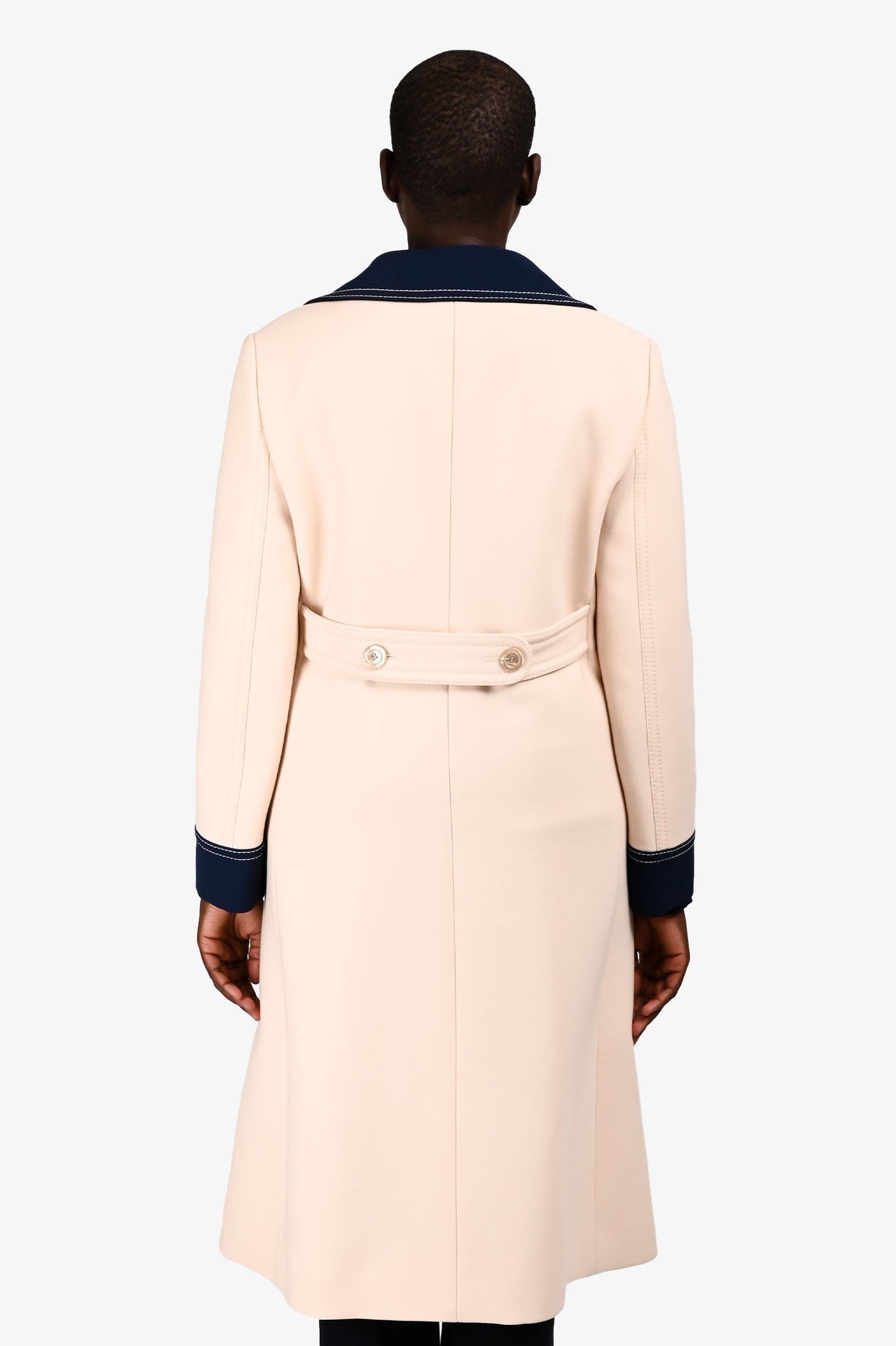 Gucci 2018 White/Blue Wool Stitch Detail Coat Size 44