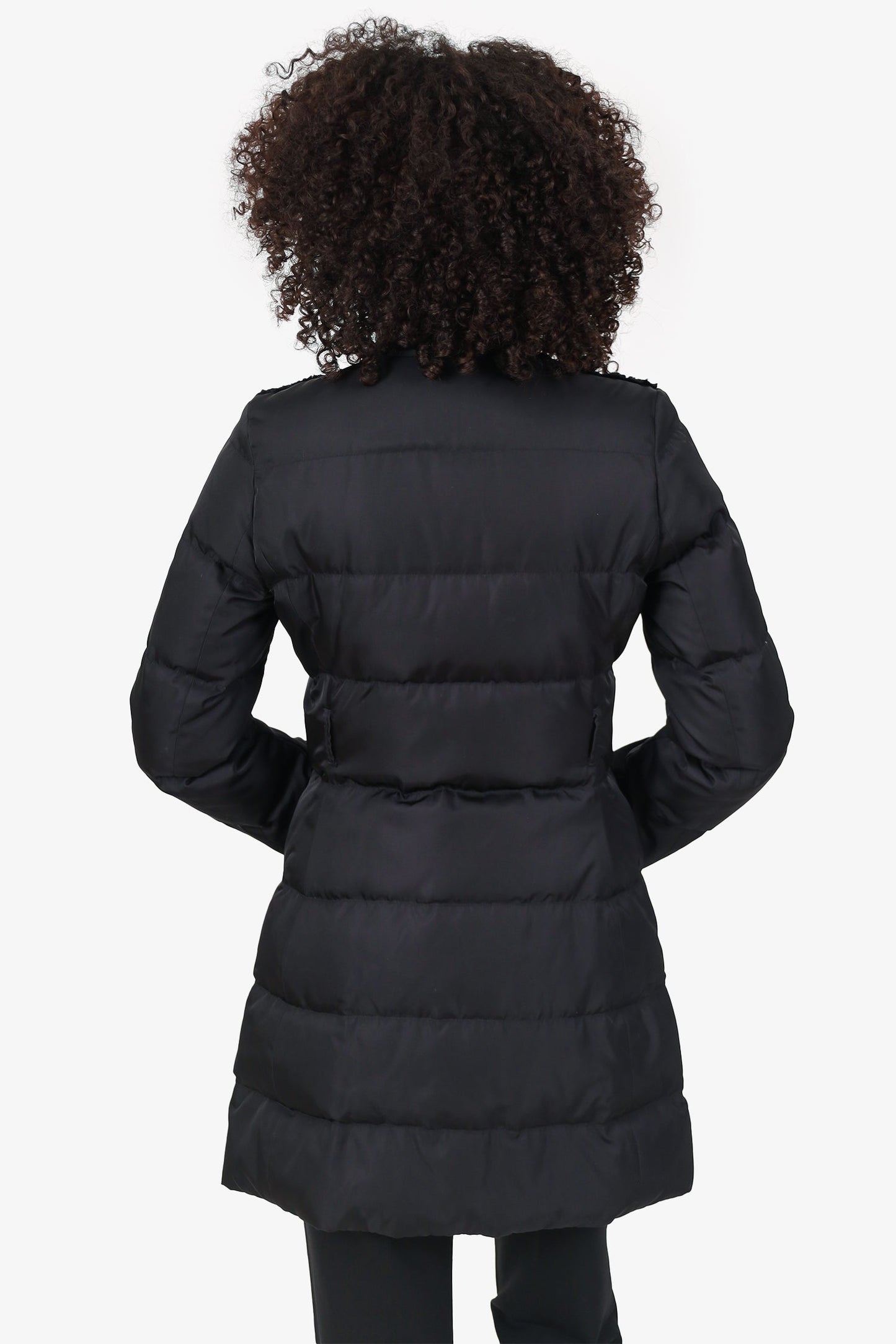 Prada Black Nylon/Shearling Quilted Zip-up Puffer Jacket Size 38