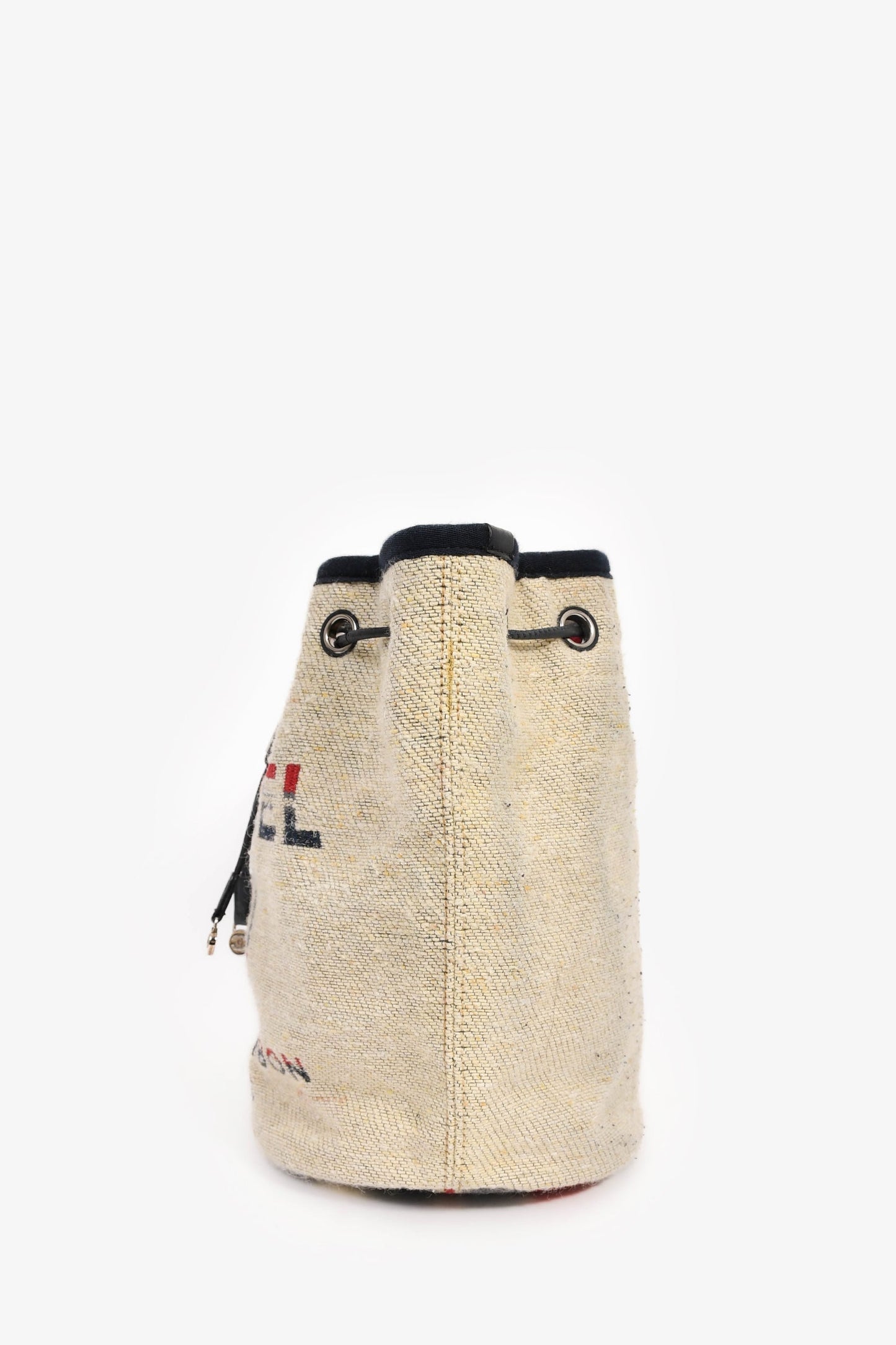 Pre-Loved Chanel™ 2018-19 Beige Cloth Deauville Logo Bucket Shoulder Bag