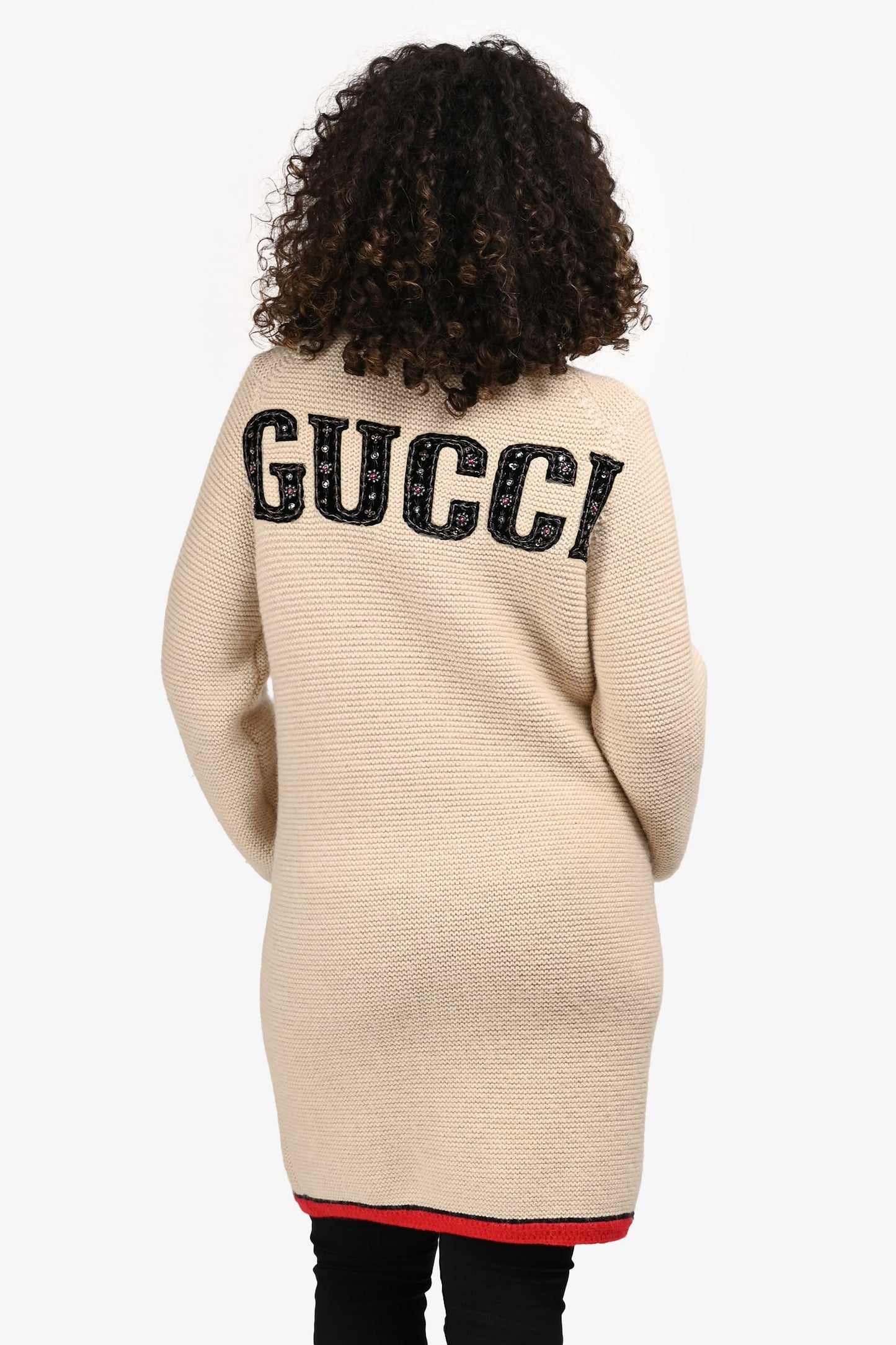 Gucci x NY Yankees Beige Alpaca/Wool Embellished Patchwork Long Cardigan Size S