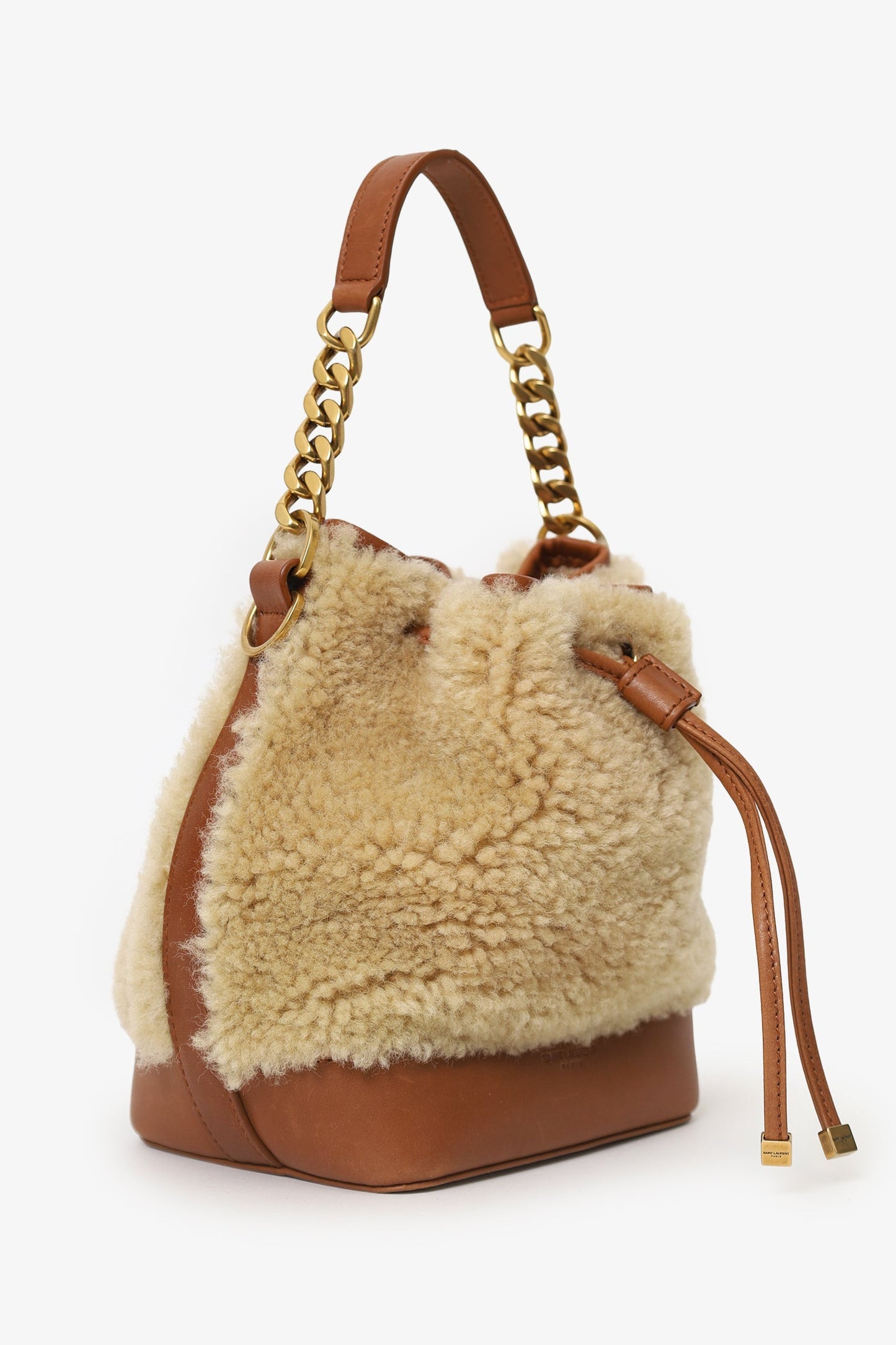 Saint Laurent Brown Leather/Shearling Emmanuelle Bucket Bag
