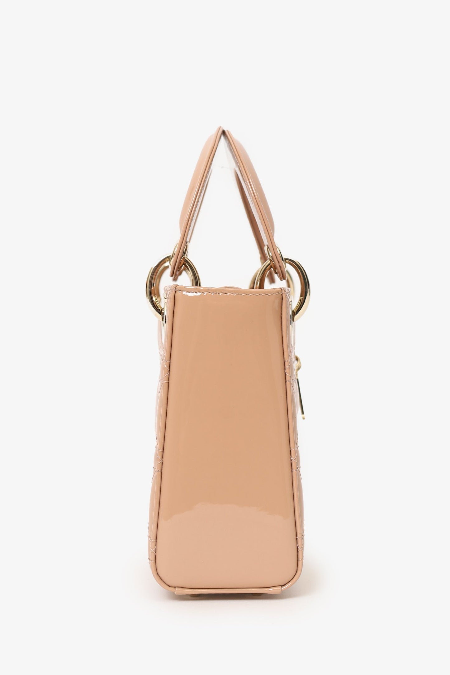 Christian Dior Beige Cannage Patent Leather Mini Lady Dior With Strap