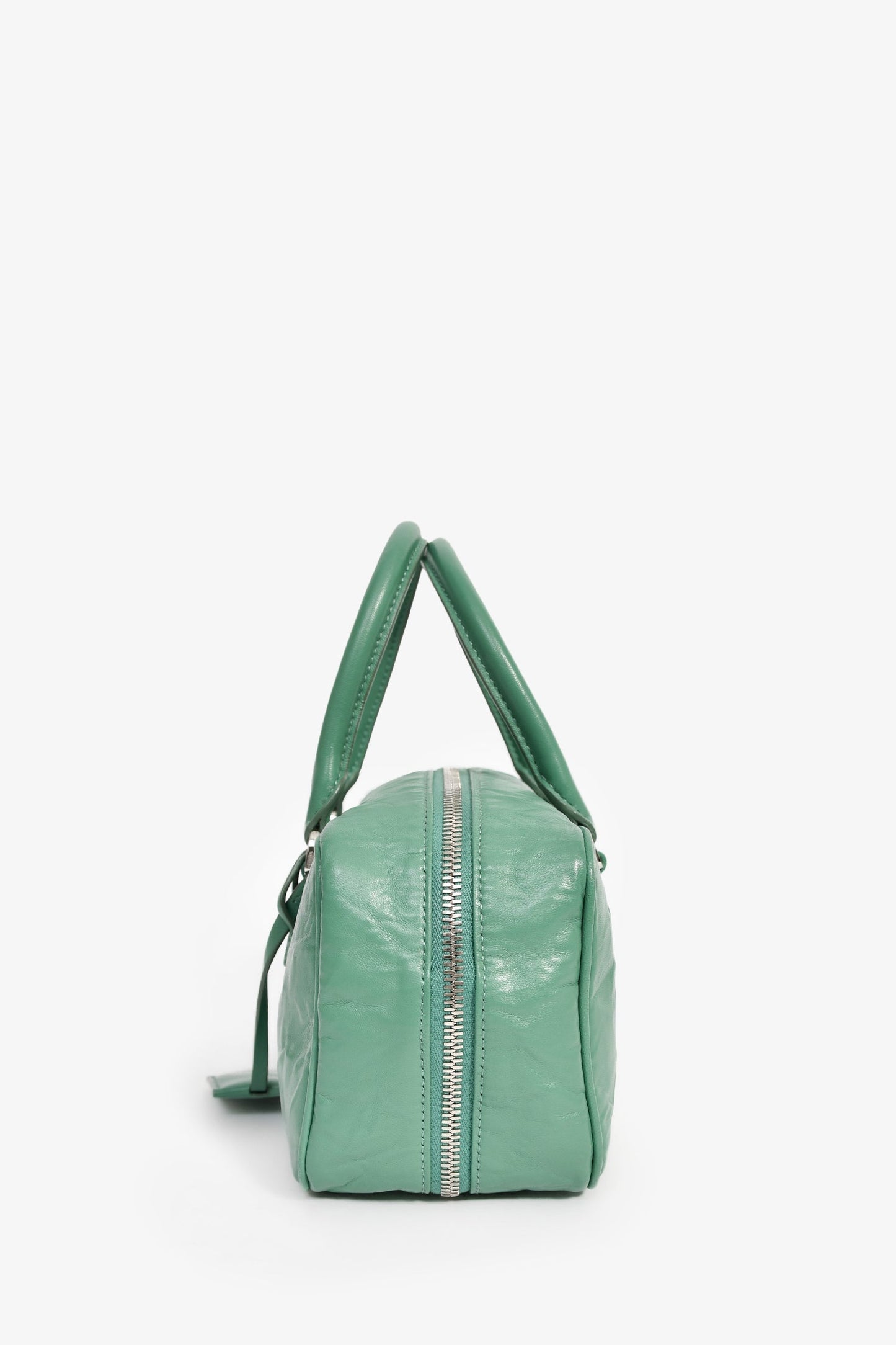Prada Green Antique Nappa Leather Triangle Logo Top Handle