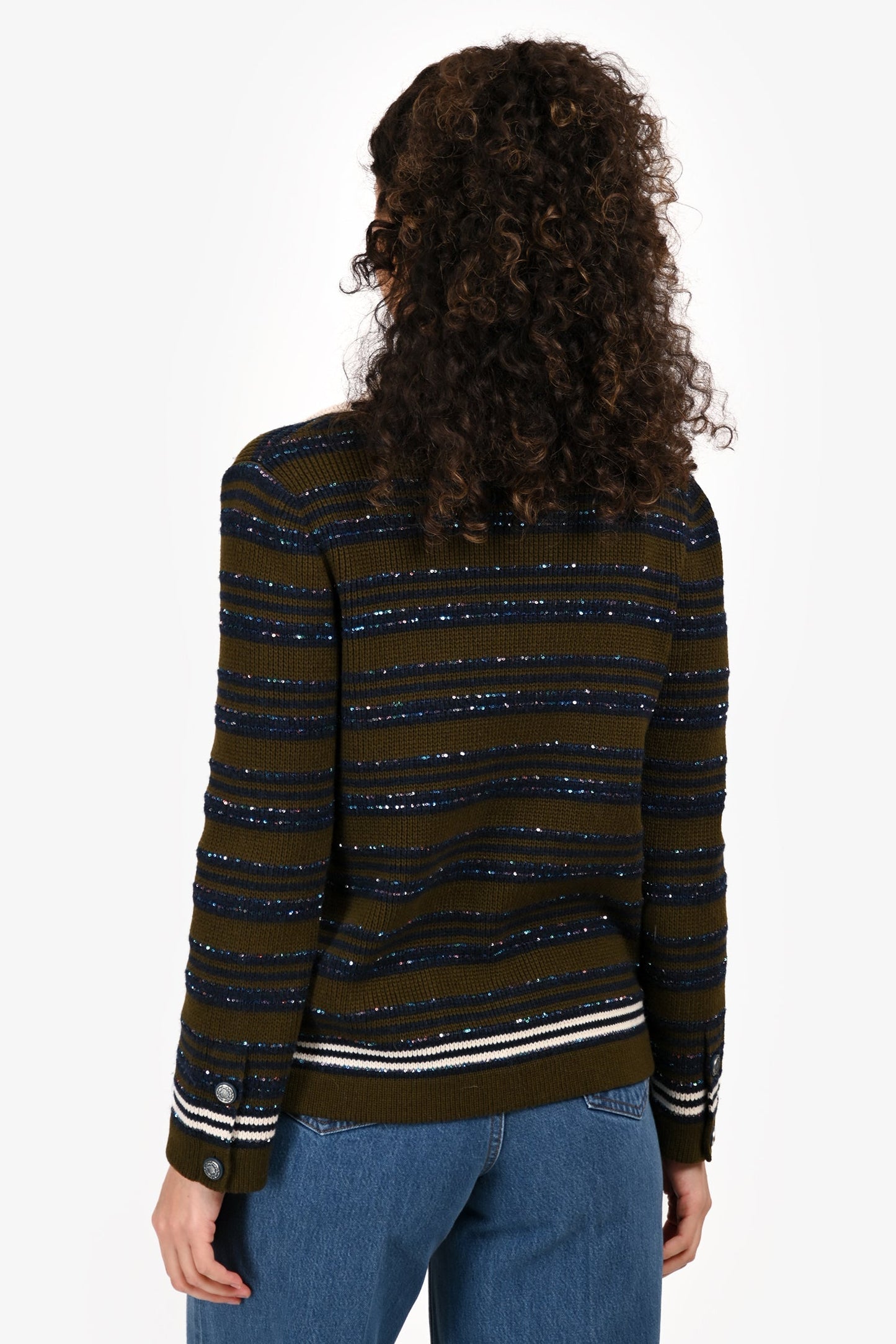 Pre-Loved Chanel™ Cruise 2020 Green/Blue Sequin Cashmere Cardigan Size 36