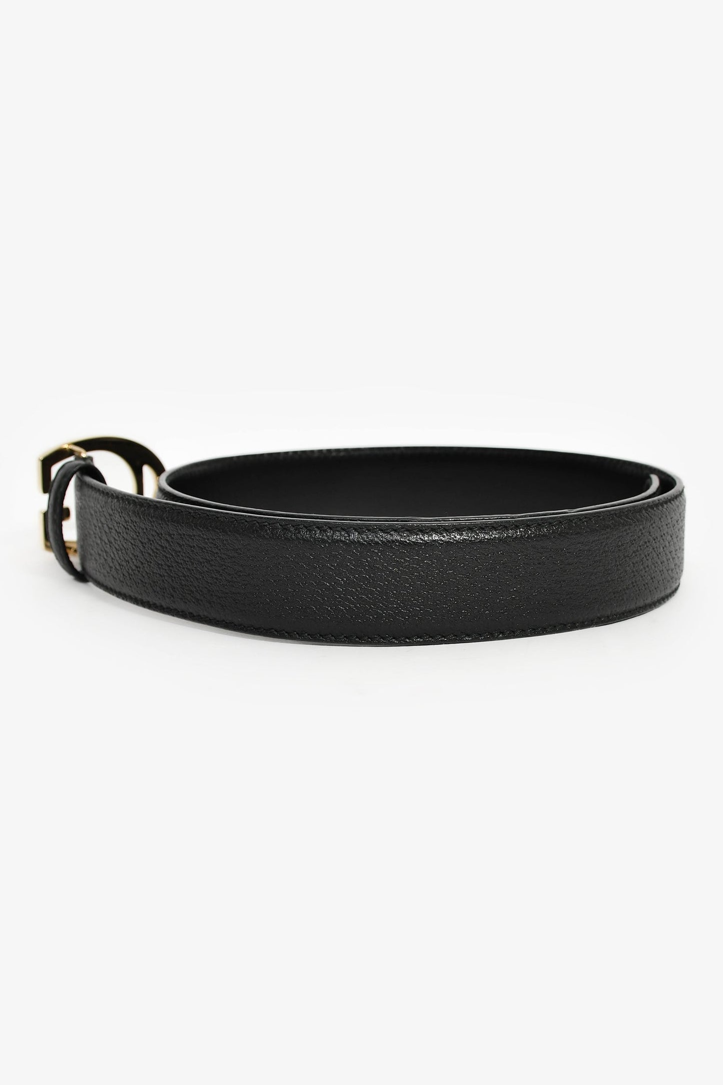 Gucci Black Grained Leather 'G' Buckle Belts Size 75/30