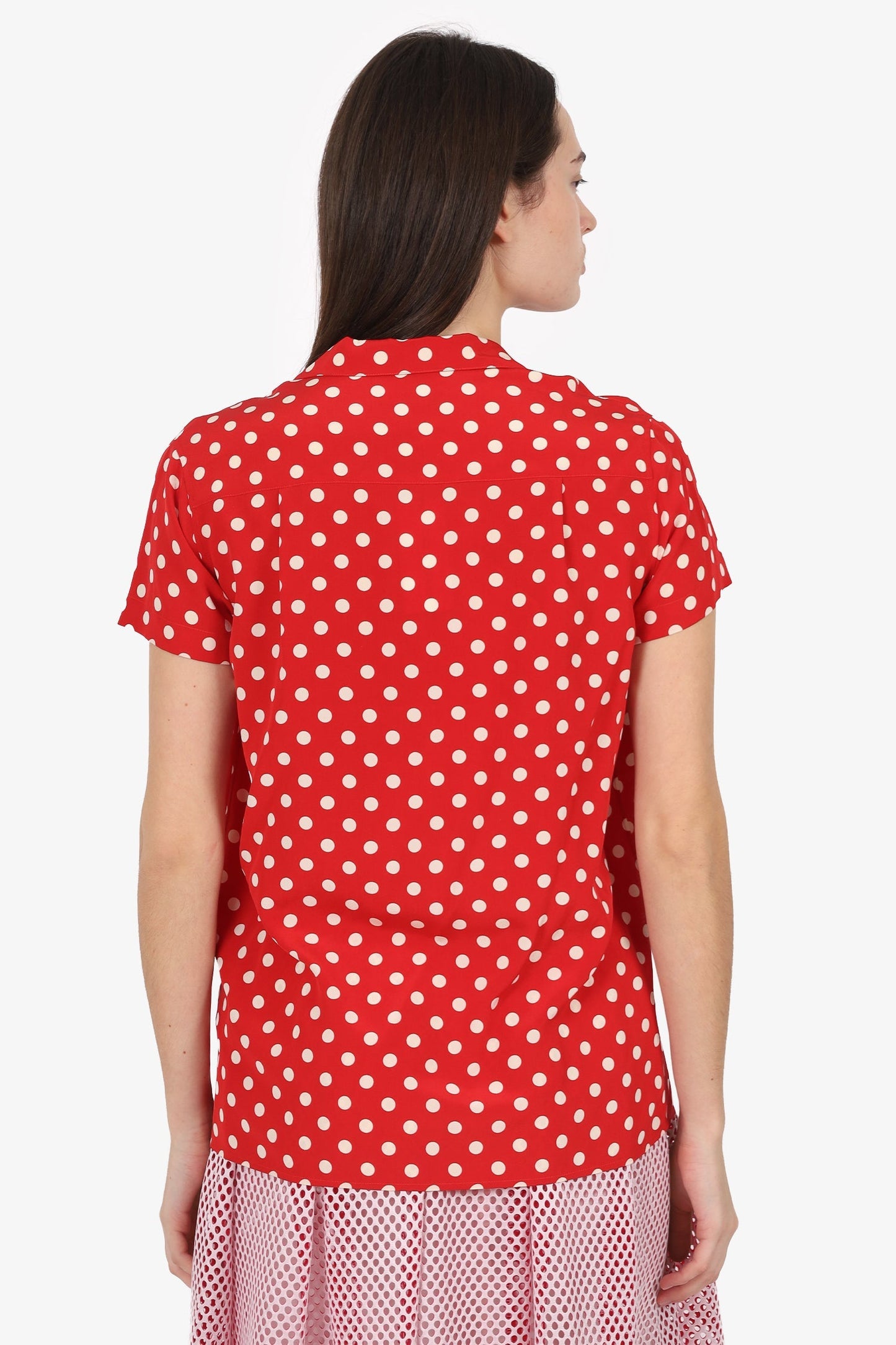 Burberry Red/White Polka Dot Silk Short Sleeve Button Down Blo Size 4