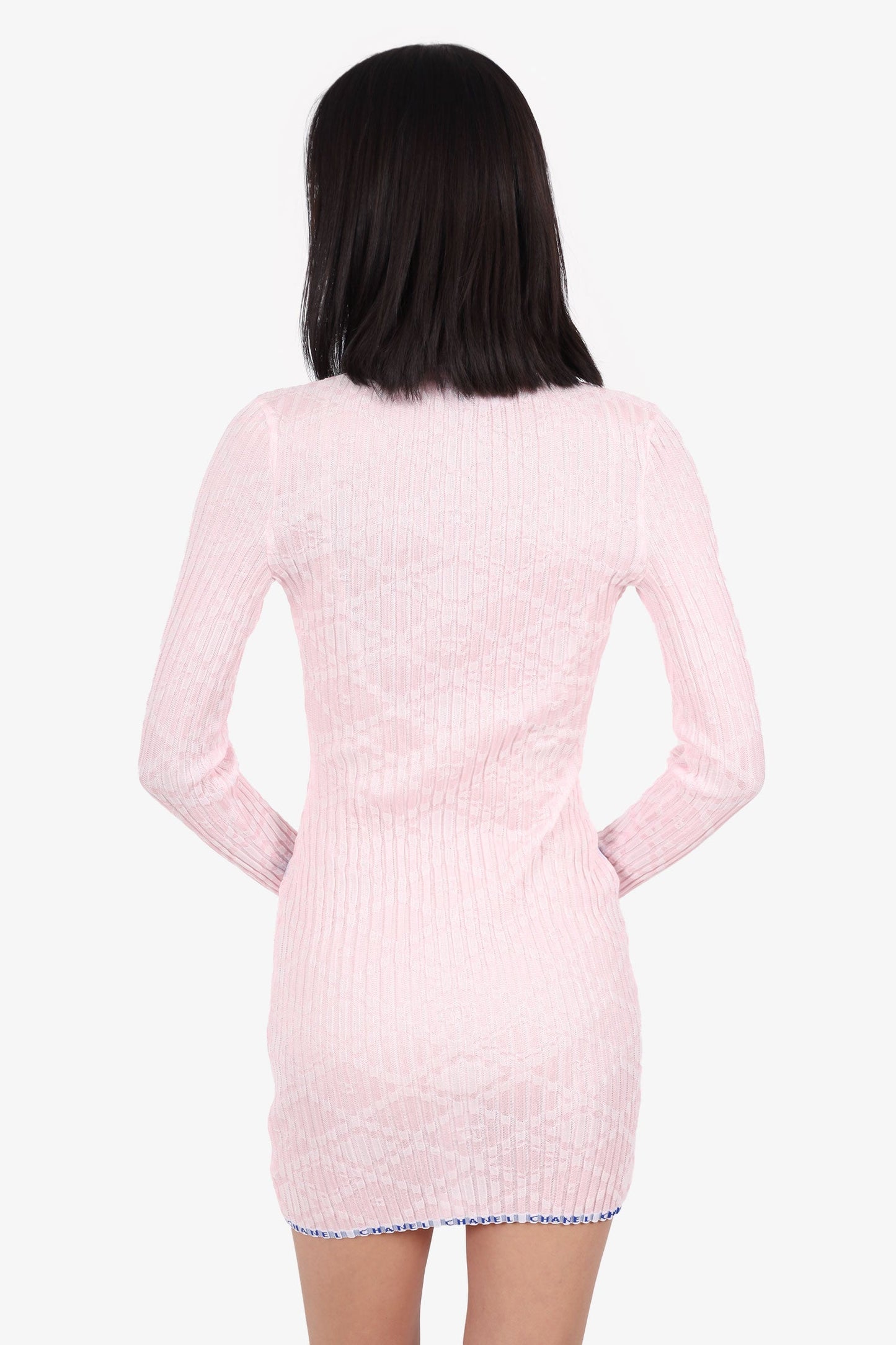 Pre-Loved Chanel™ 24S Pink Stretch Knitted Polo Dress Size 34